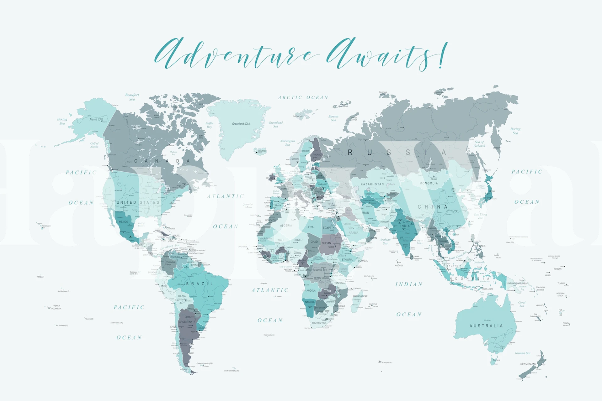 Adventure Awaits Map Teal wallpaper in a room