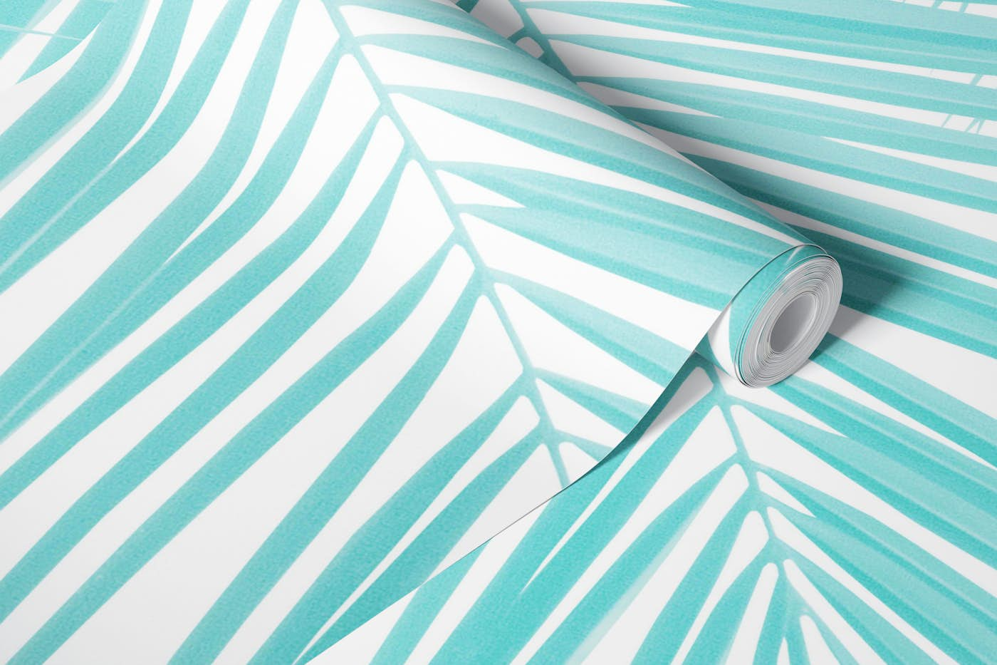 Soft Turquoise Palm Leaves 1a wallpaper roll