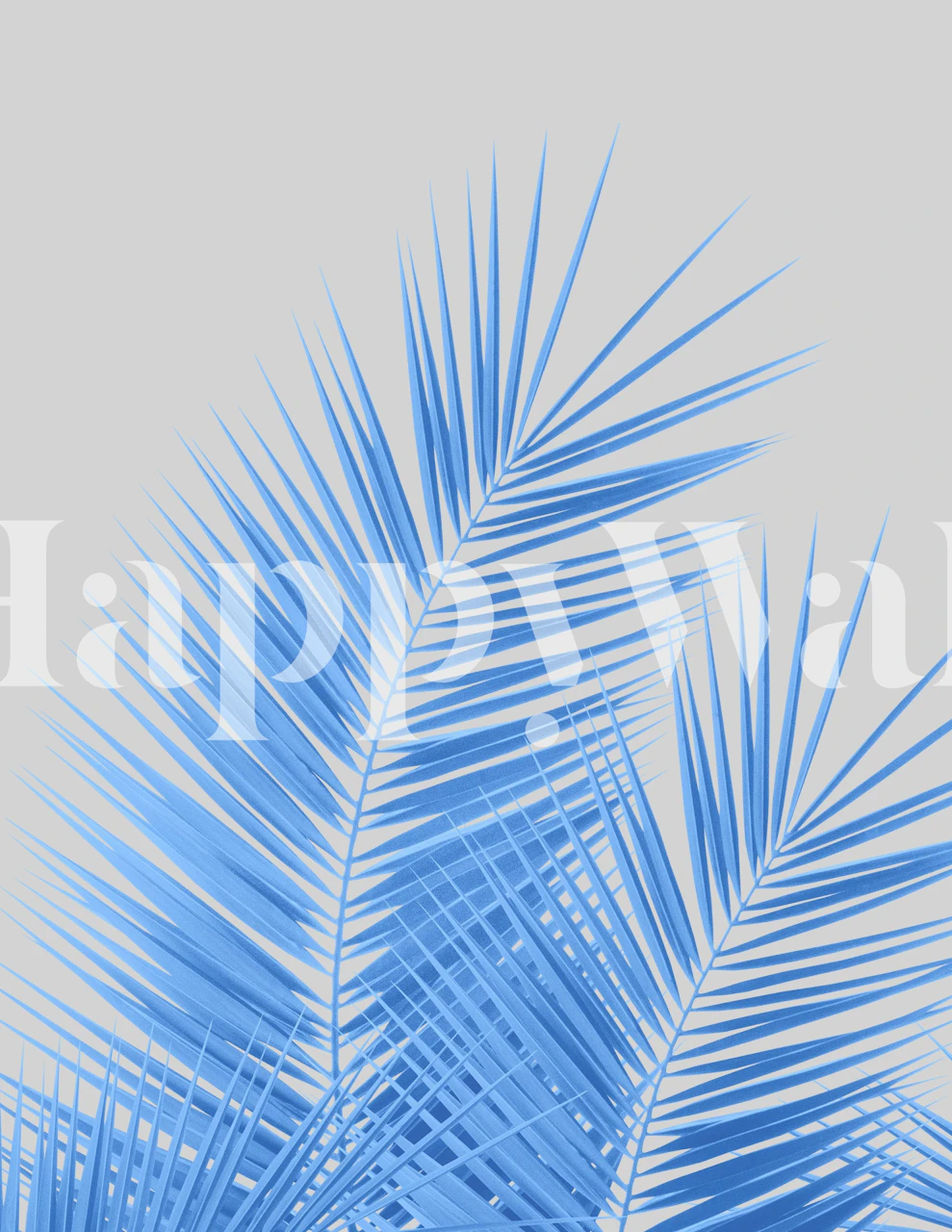 Blue tropical palm leaves on gray background wallpaper