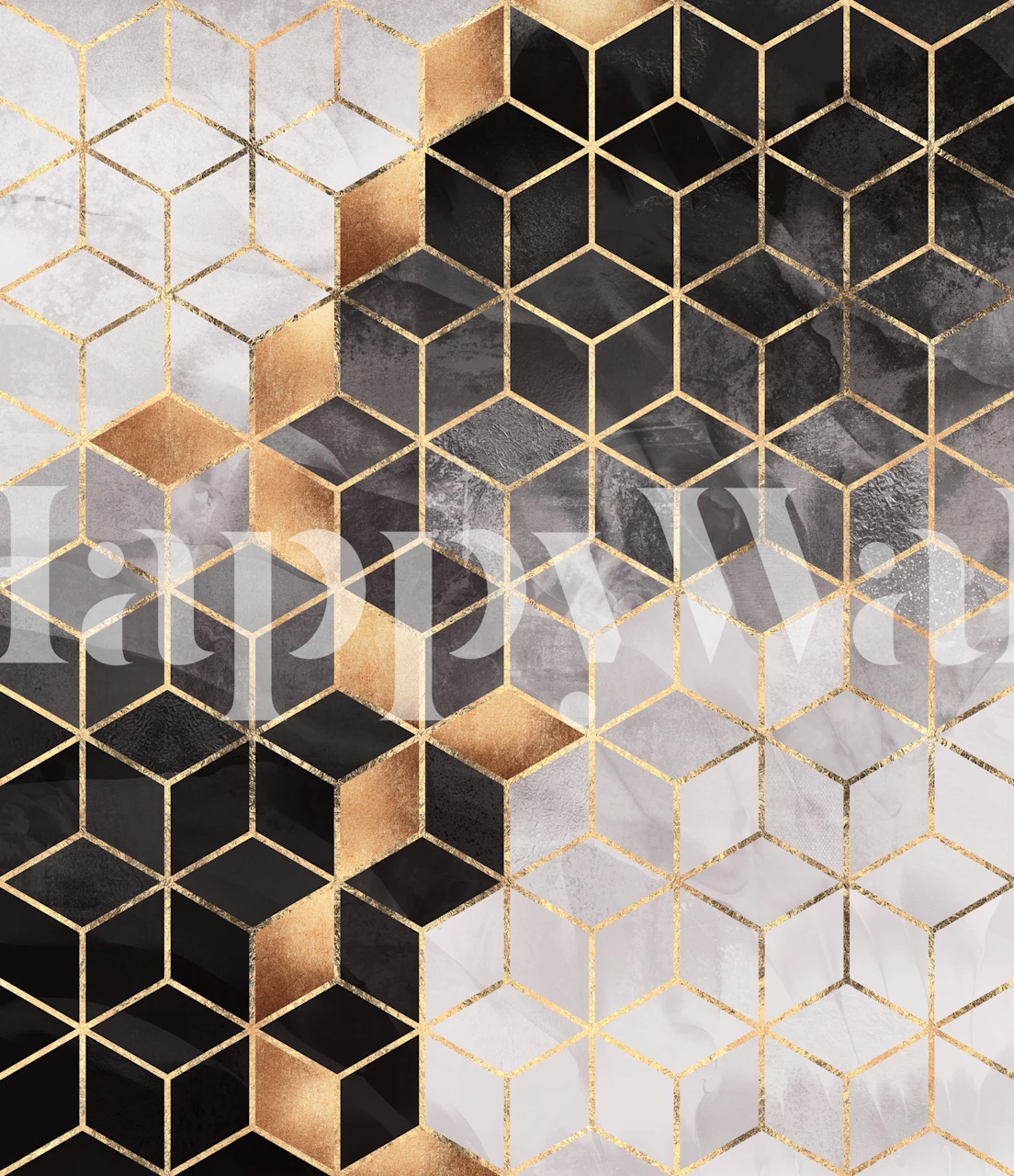 Black and gold geometric cube pattern wallpaper