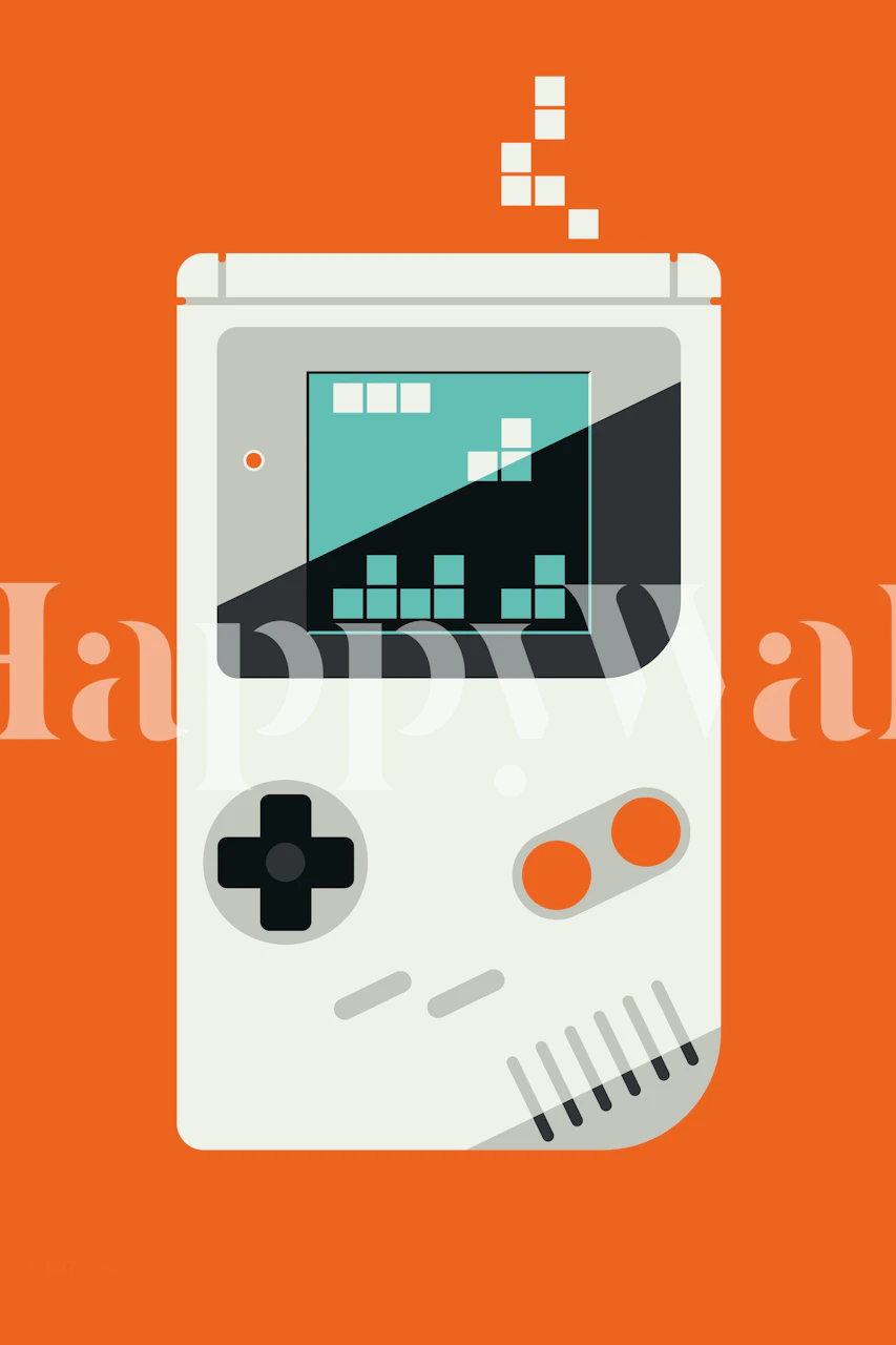 Retro game console illustration on bright orange wallpaper