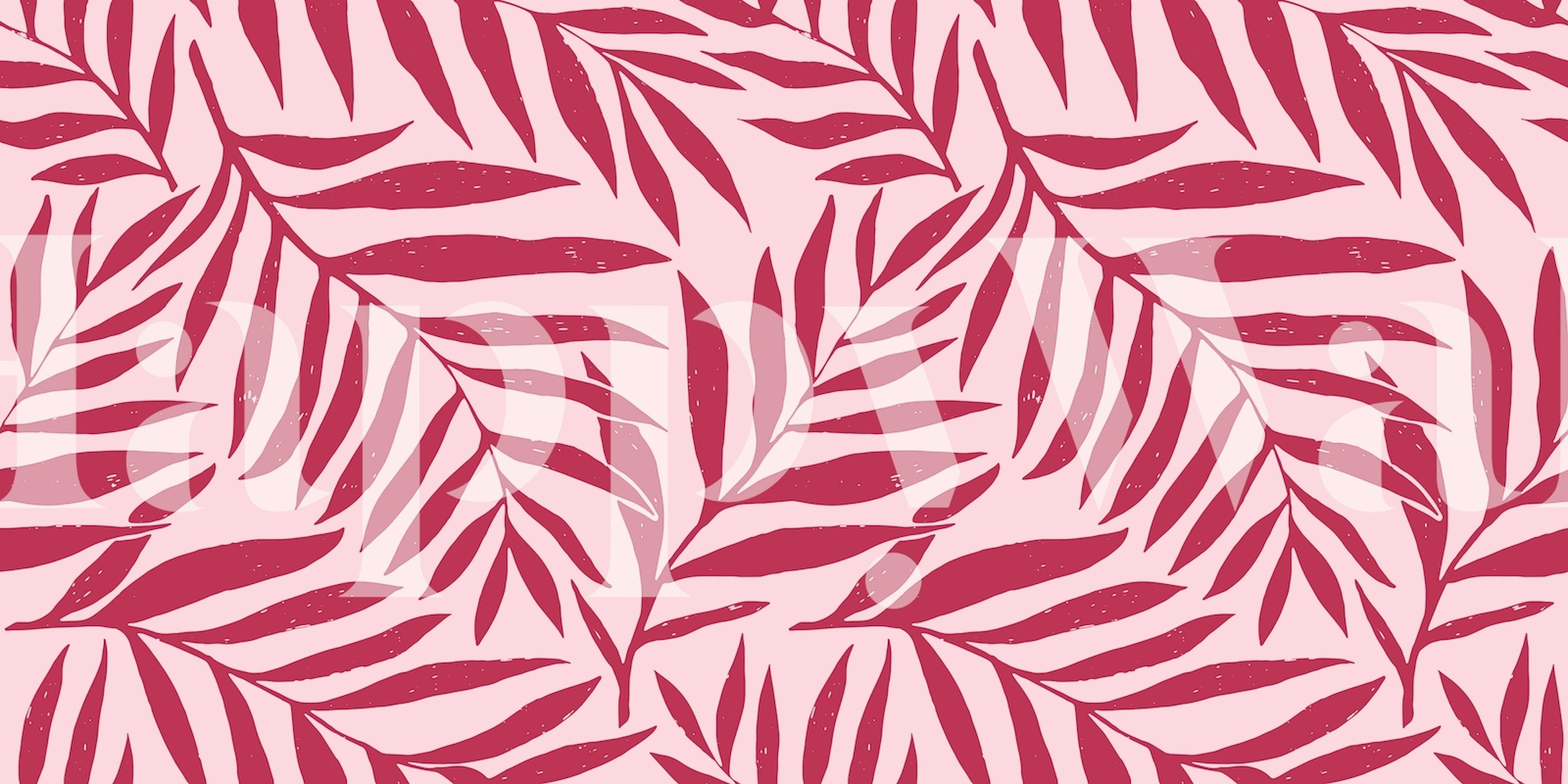 Folhas magenta estilizadas em um fotomural vinílico de parede com fundo rosa suave