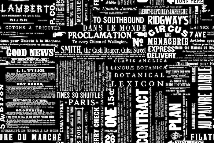 Vintage Typography White Black Wallpaper - Buy Online | Happywall