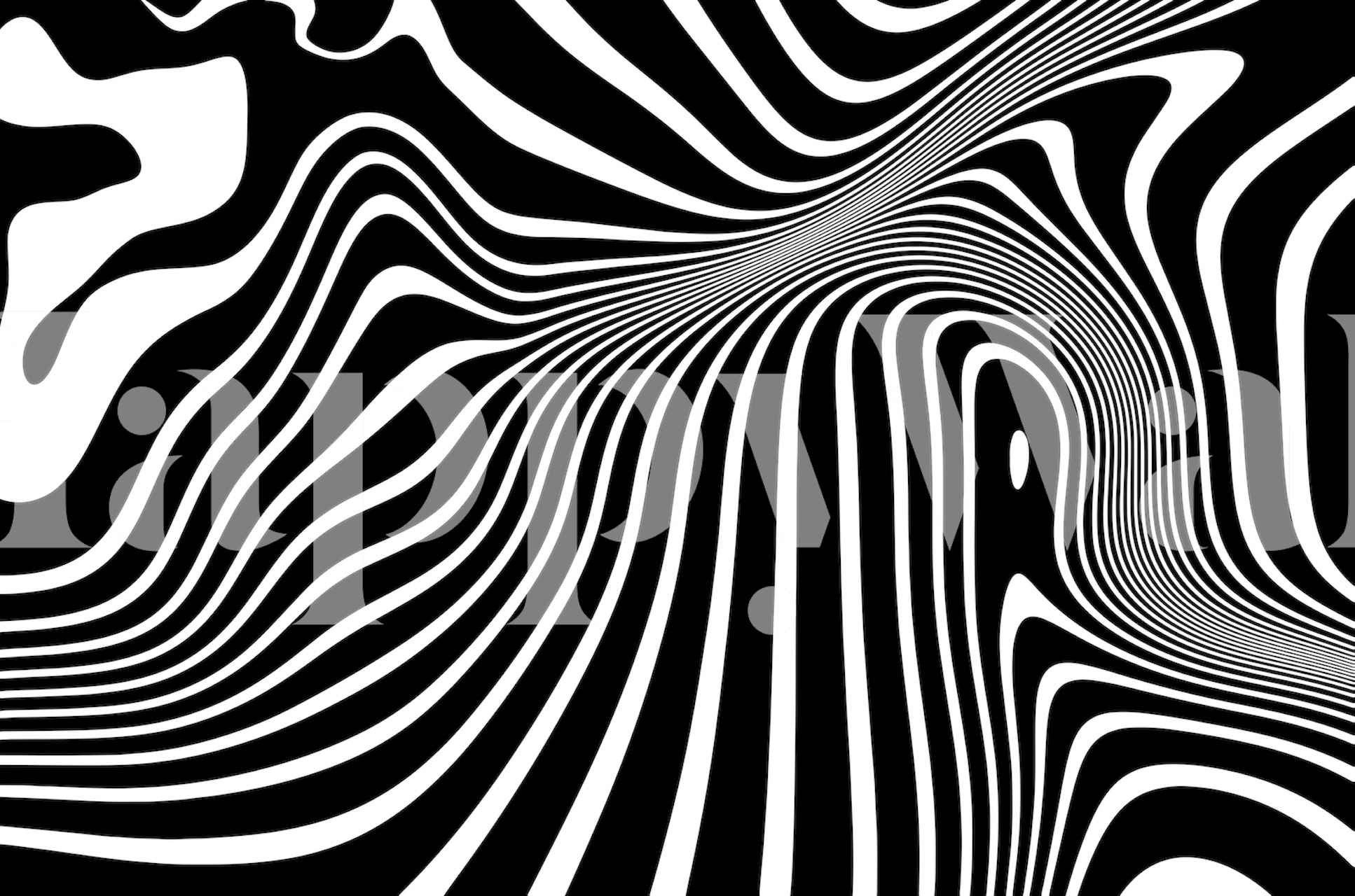 Black and white striped wavy lines wallpaper