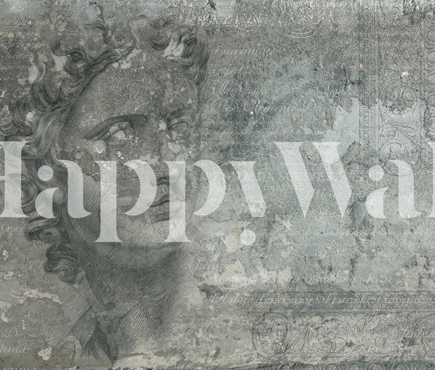 Aqua vintage wallpaper with ancient Roman motifs and textures