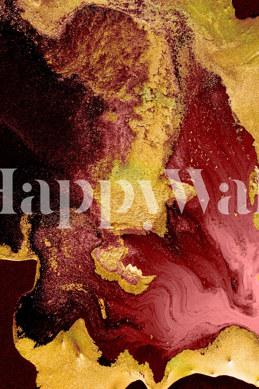 Mural de pared abstracto dorado y rojo con tonos arremolinados y apariencia texturizada para una apariencia lujosa