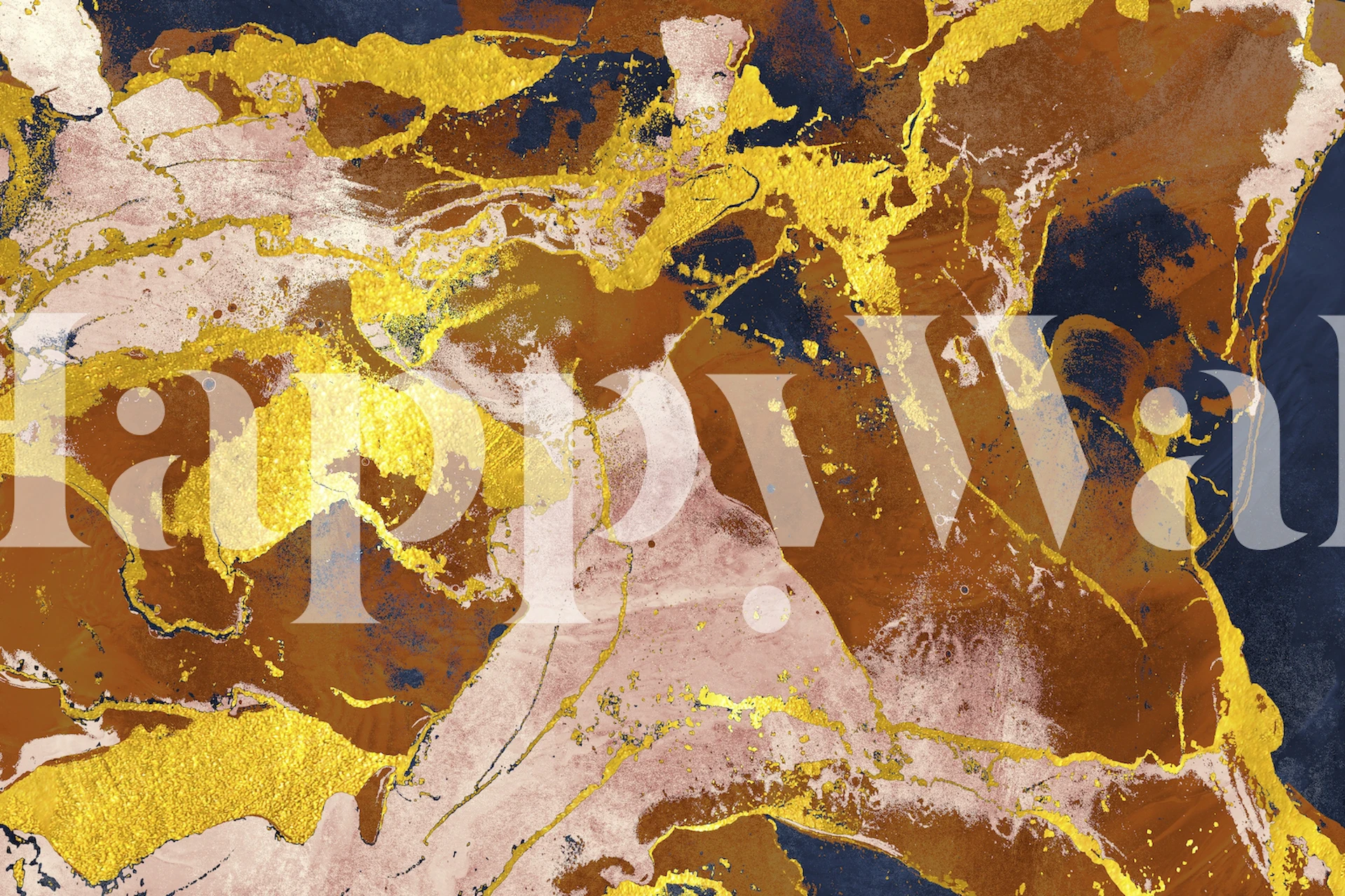 Golden Navy Abstract wallpaper in een kamer