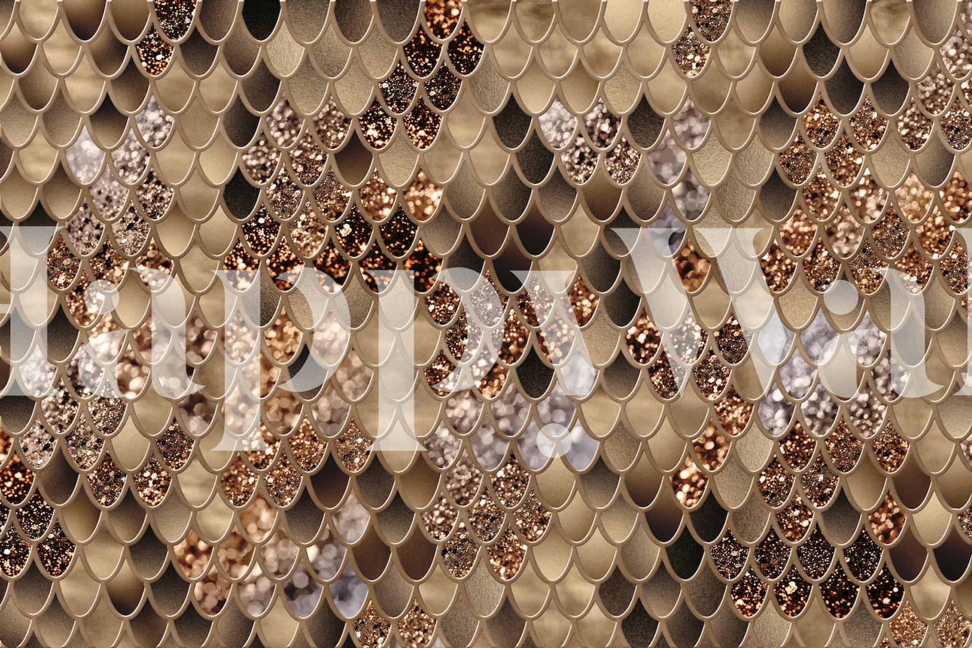 Mermaid scales in gold, bronze, and silver tones wallpaper