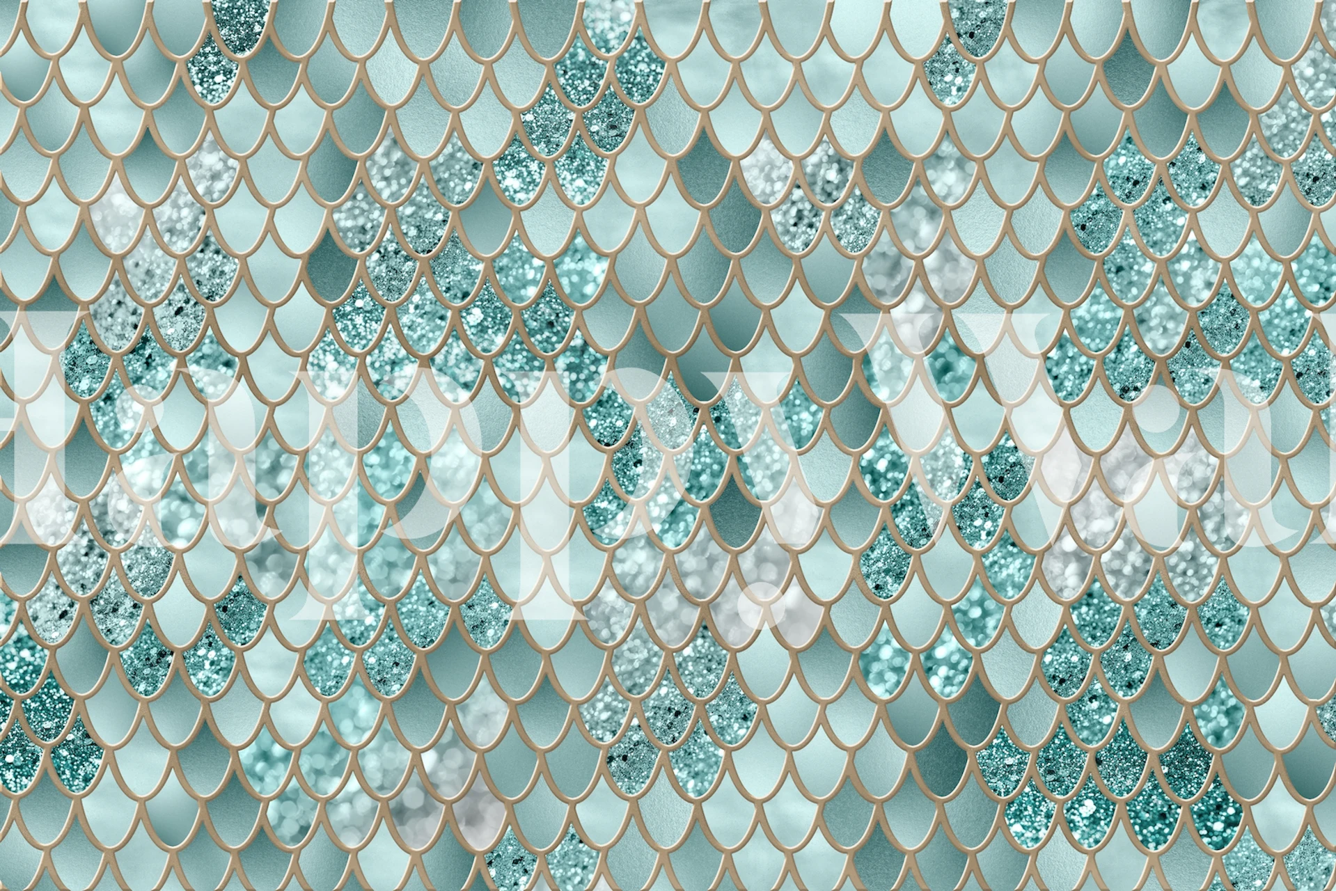 Teal glitter mermaid scales pattern wallpaper