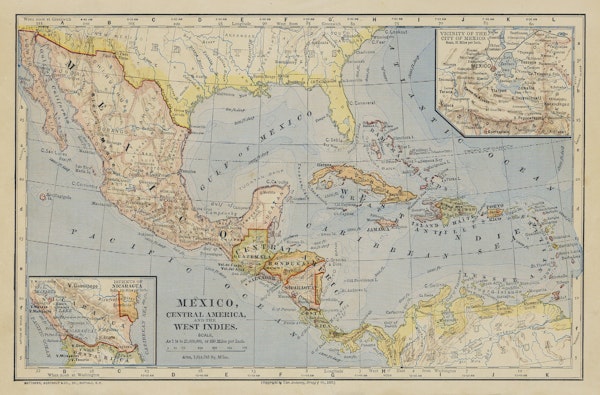 Caribbean And Mexico Old Map
