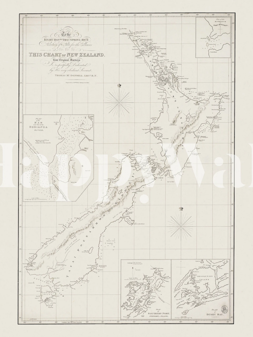 Vintage map of New Zealand papel de parede
