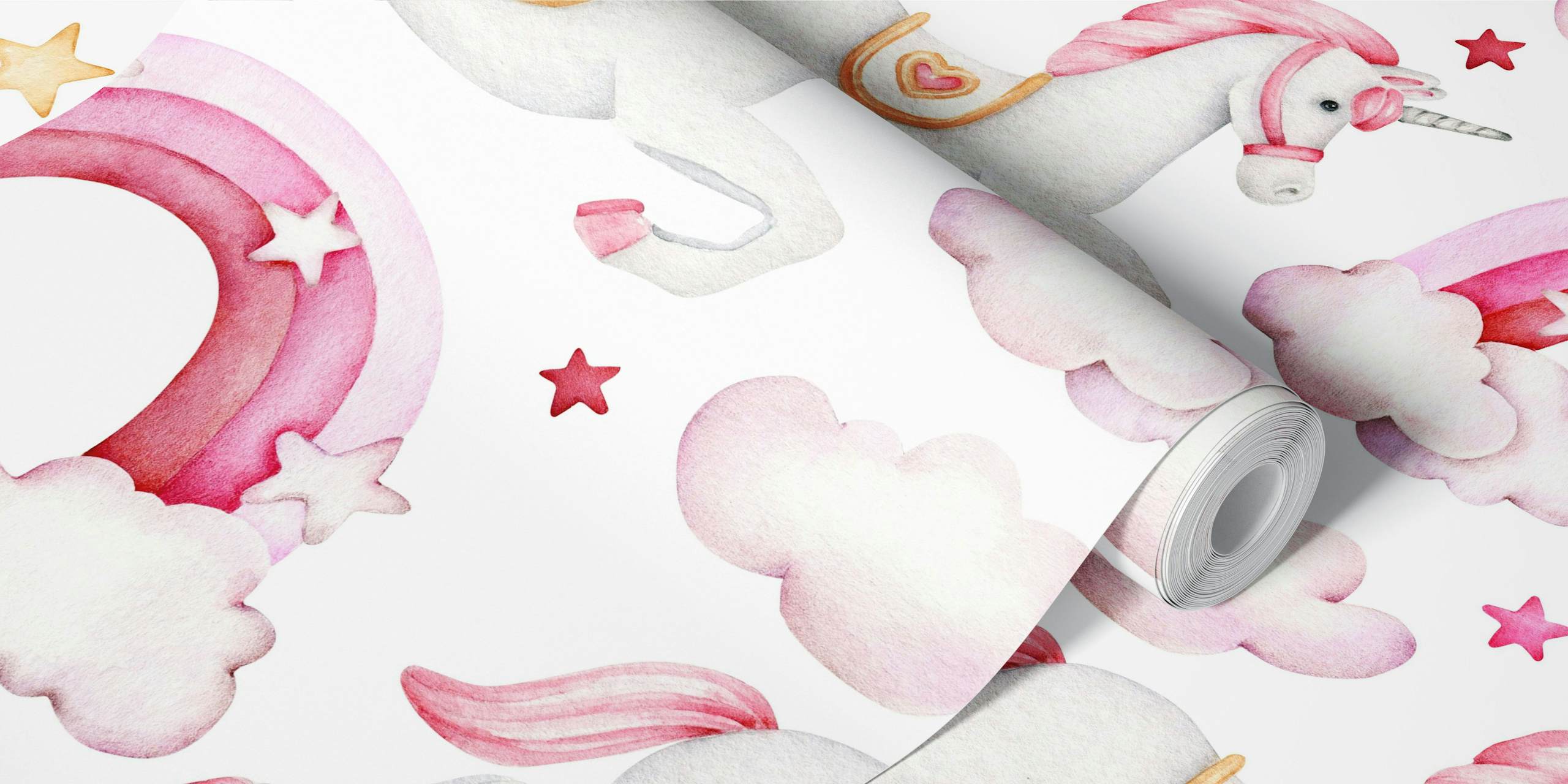 Unicorns and rainbows tapetdesign i rummet
