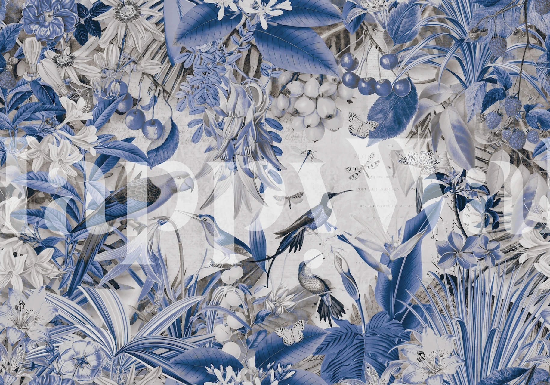 Tapeta z niebieskim tropikalnym wzorem