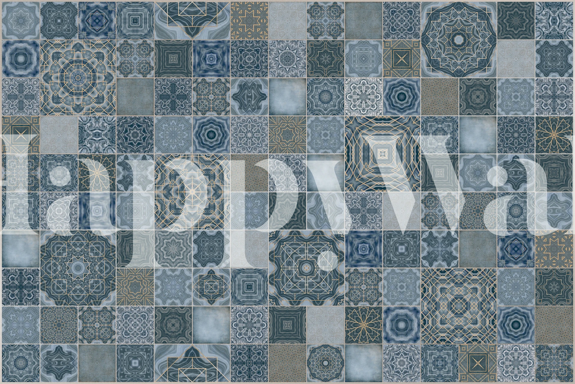 Vintage Tiles Teal Blue wallpaper in a room