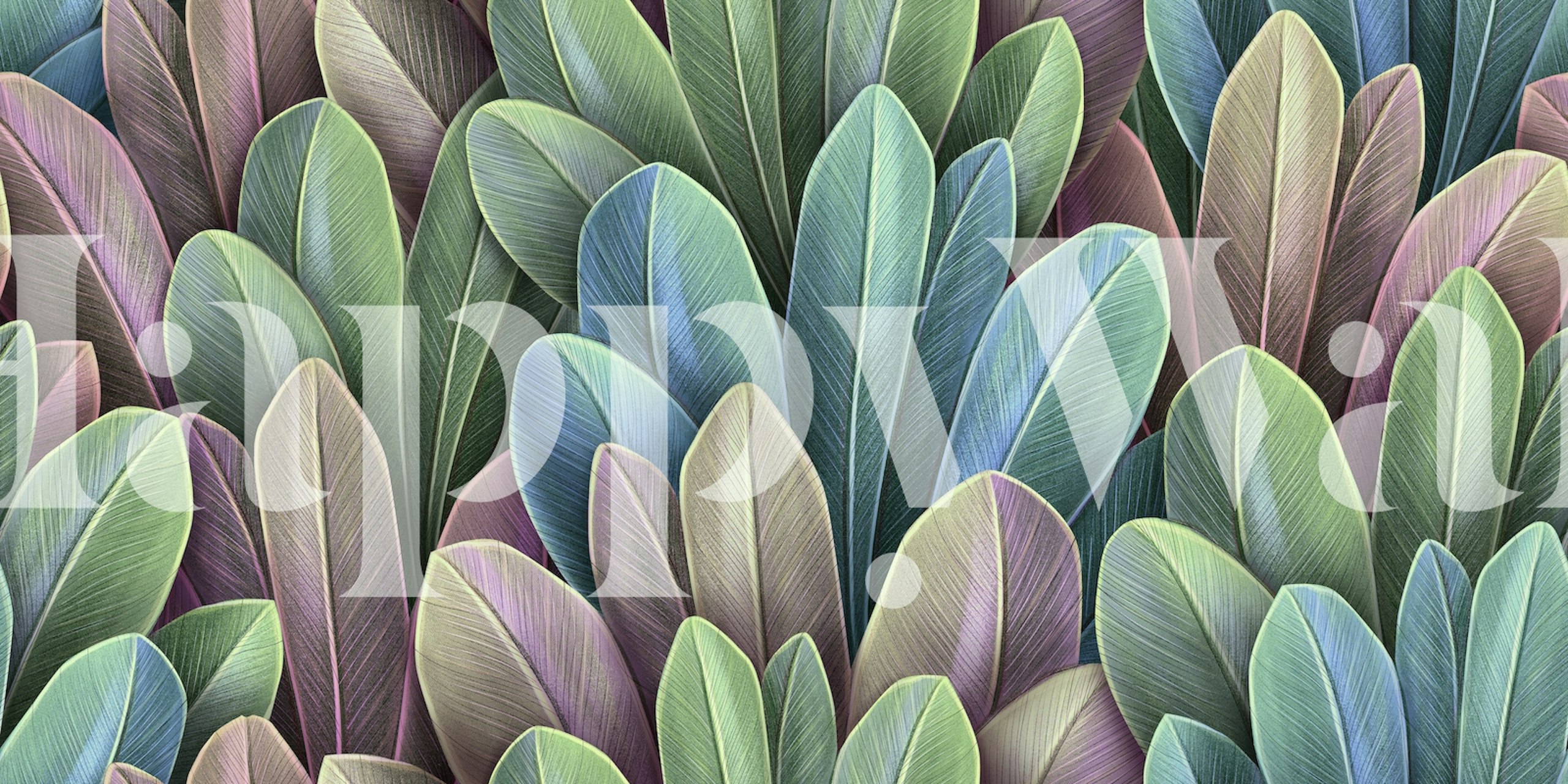 Pastel tropical leaves in soft hues of green and pink wallpaper