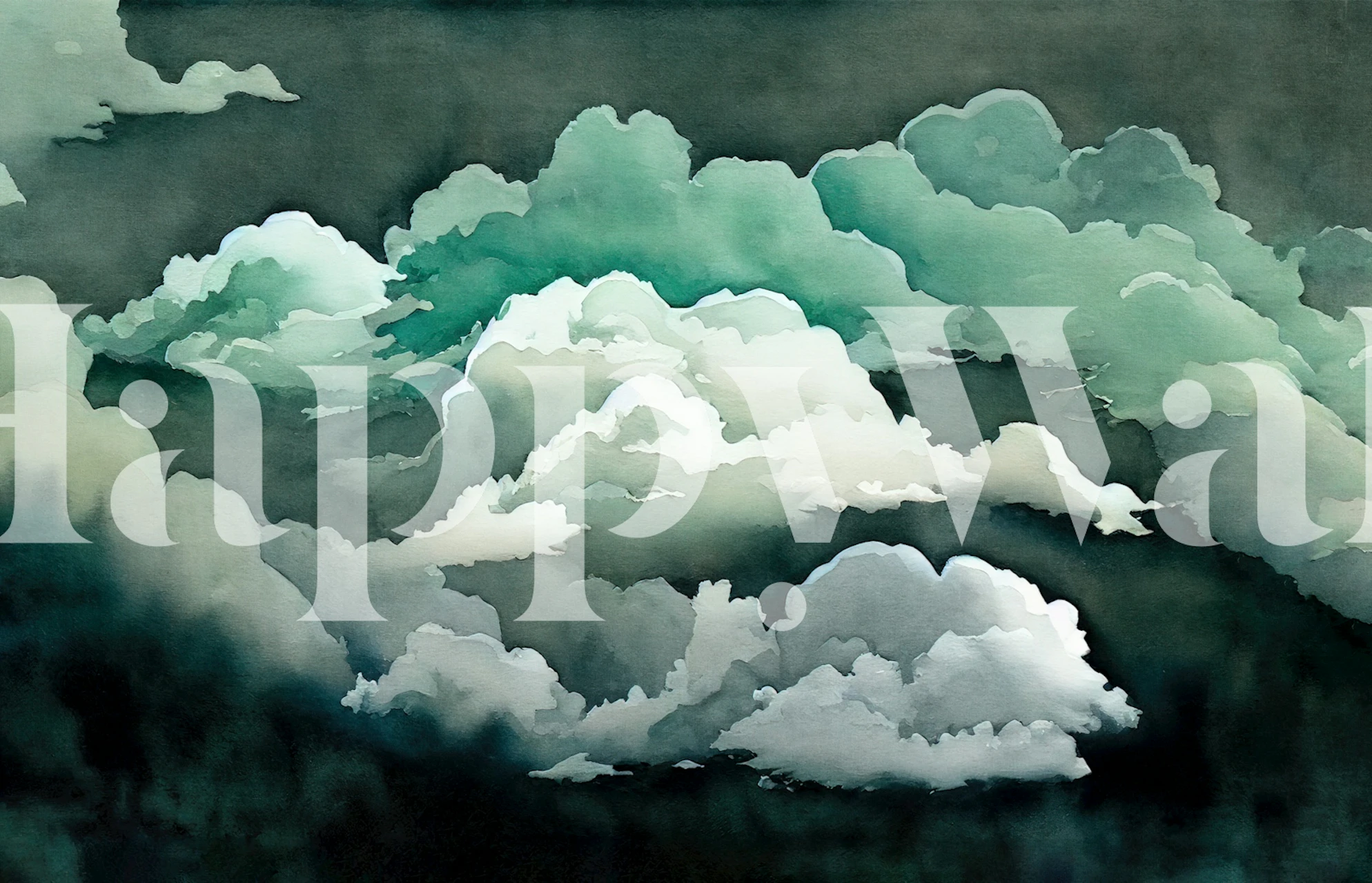 Emerald clouds and mist with green and white tones wallpaper