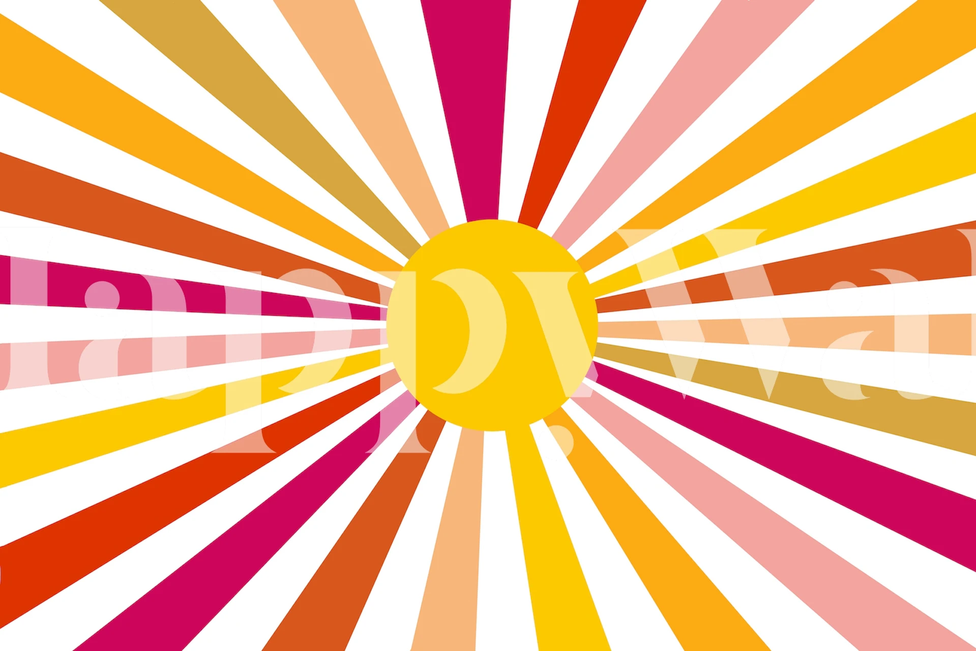 Colorful retro sunburst pattern with yellow center and radiating stripes wallpaper