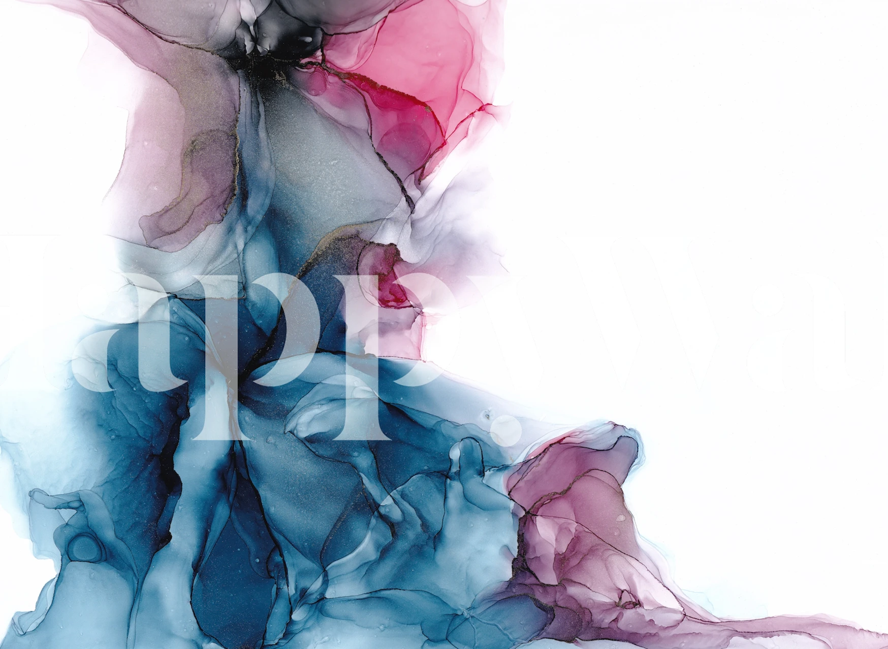 Abstrakt vægmaleri med den dynamiske interaktion mellem magenta og blå nuancer