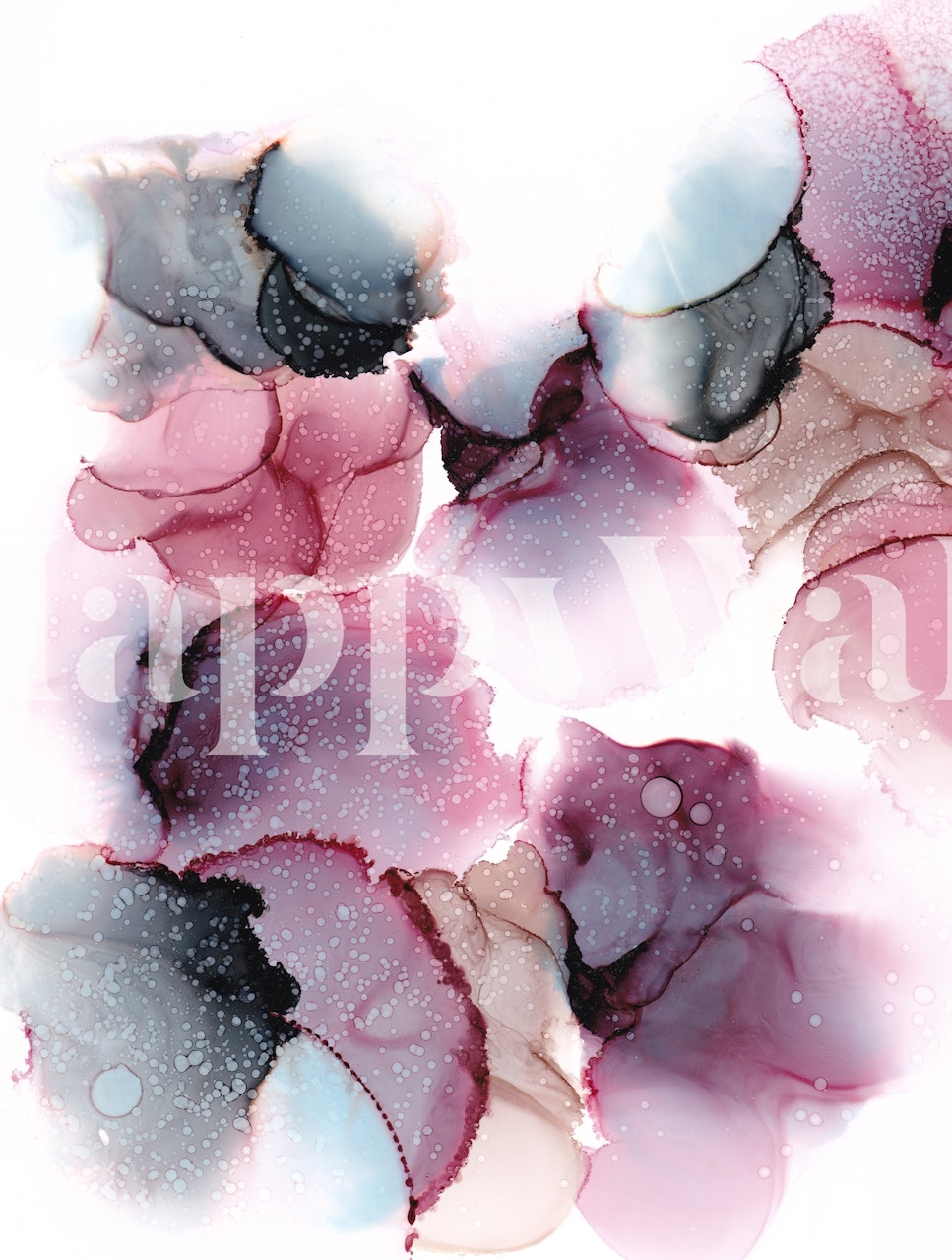 Abstract bubble tent wall mural with soft pink and gray watercolor blotches