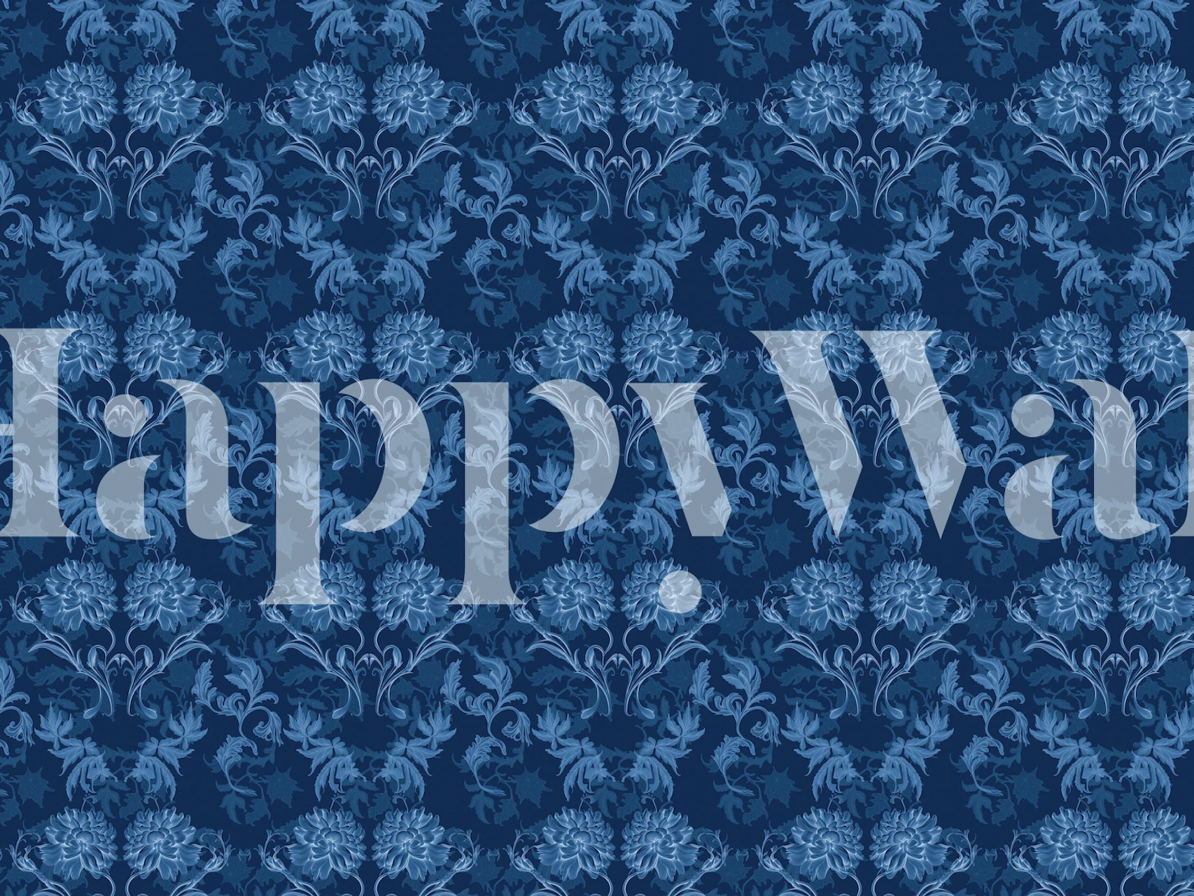 Elegant dark blue floral wall mural with vintage Morrison-inspired design