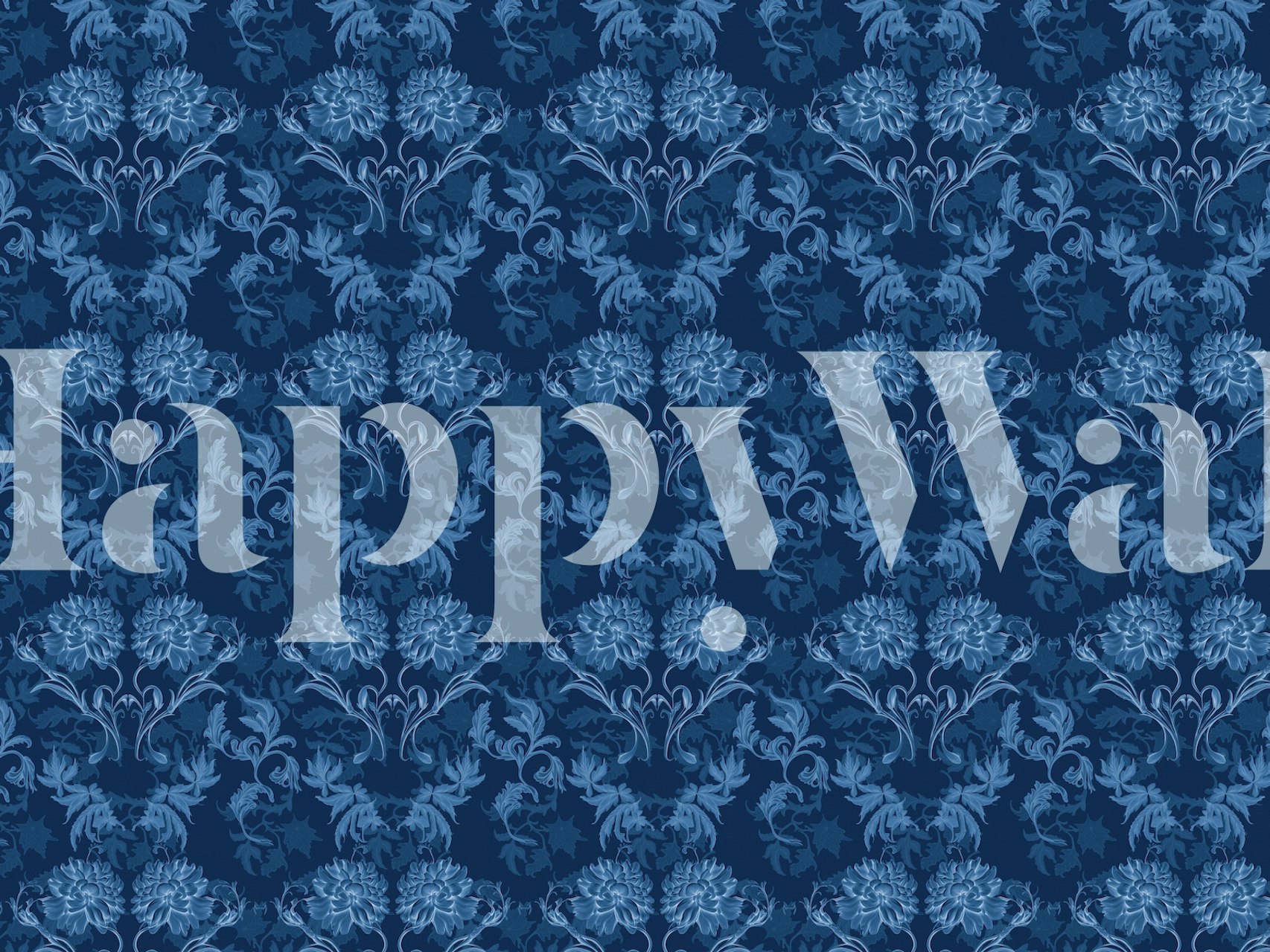 Elegant dark blue floral wall mural with vintage Morrison-inspired design