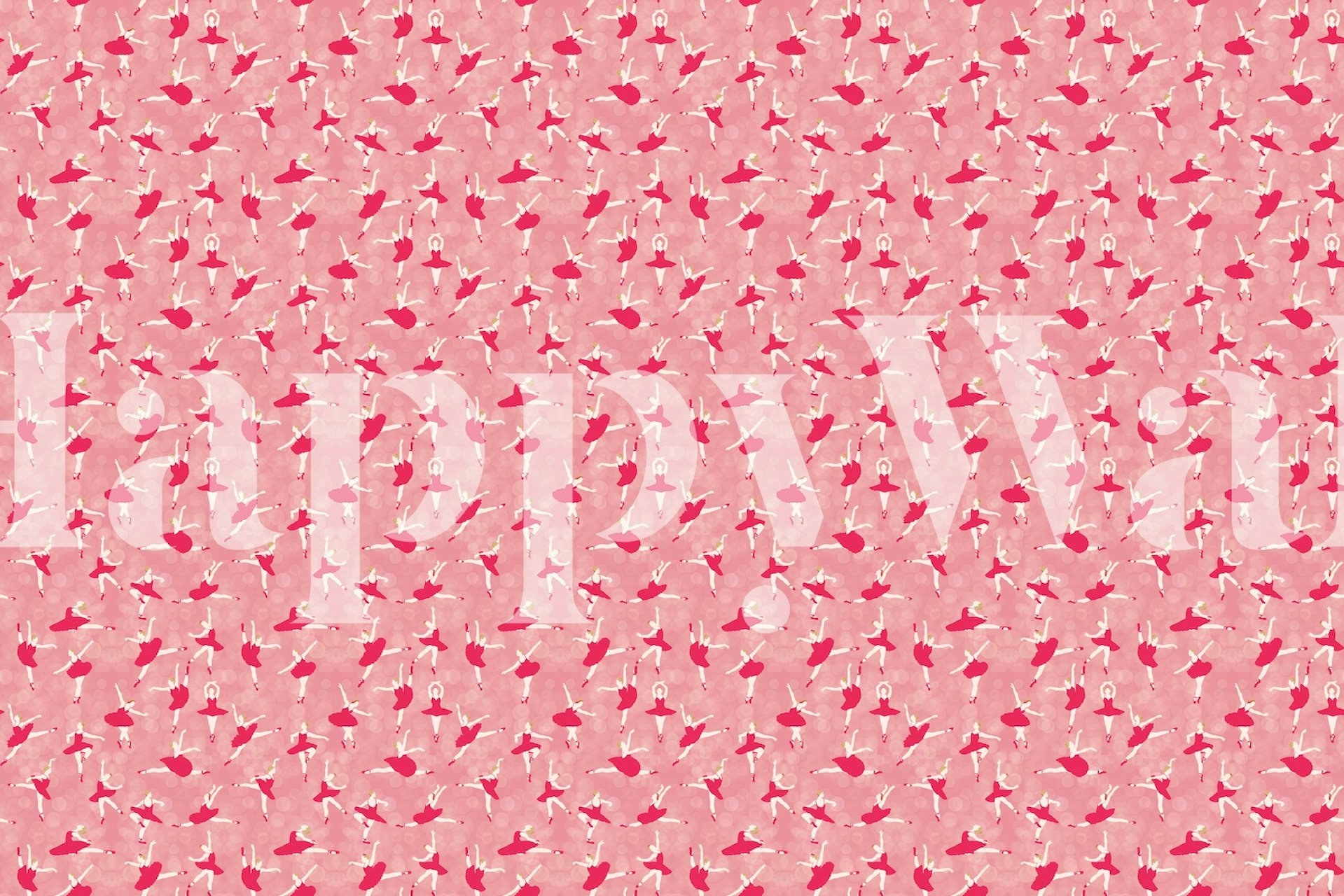 Ballerinas dancing on pink wallpaper in a room