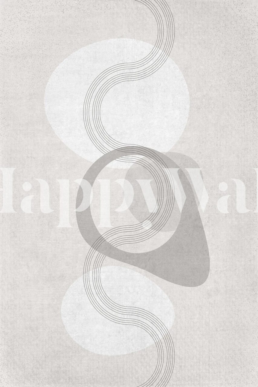 Keskivuosisadan abstrakti seinämaalaus neutraaleilla sävyillä sulavilla, toisiinsa kietoutuvilla muodoilla