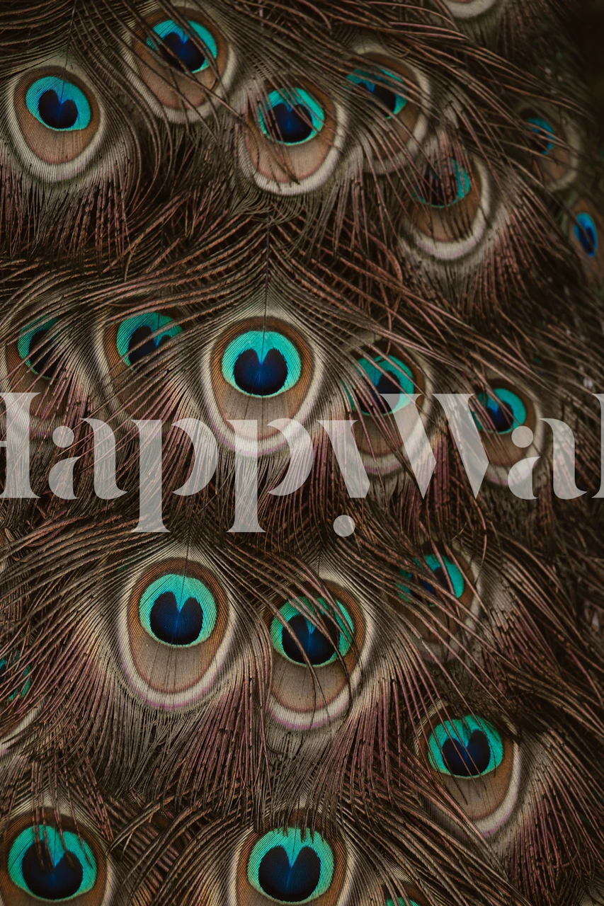 Peacock Feathers Abstract behang in een kamer