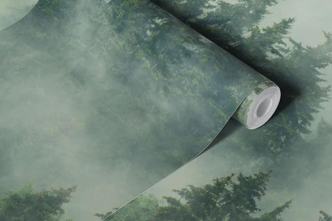 Misty forest greenwallpaper roll