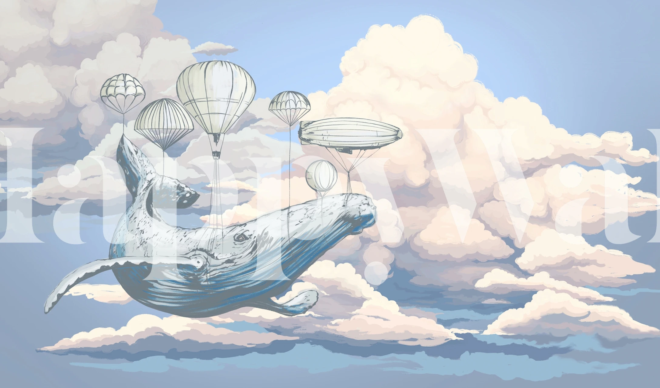 Whale in the sky wallpaper in a room