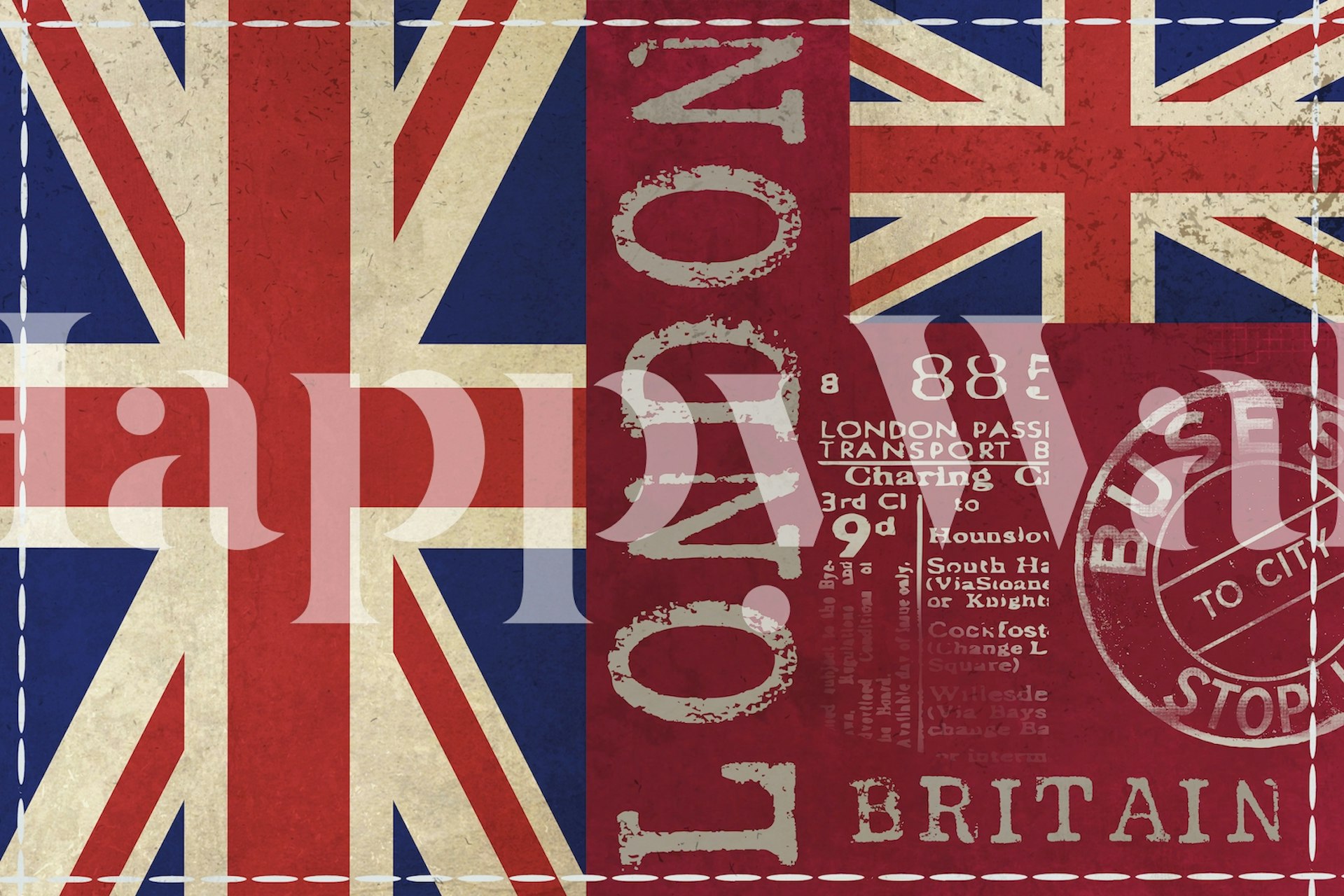 Union Jack London Mix Tapete in einem Raum