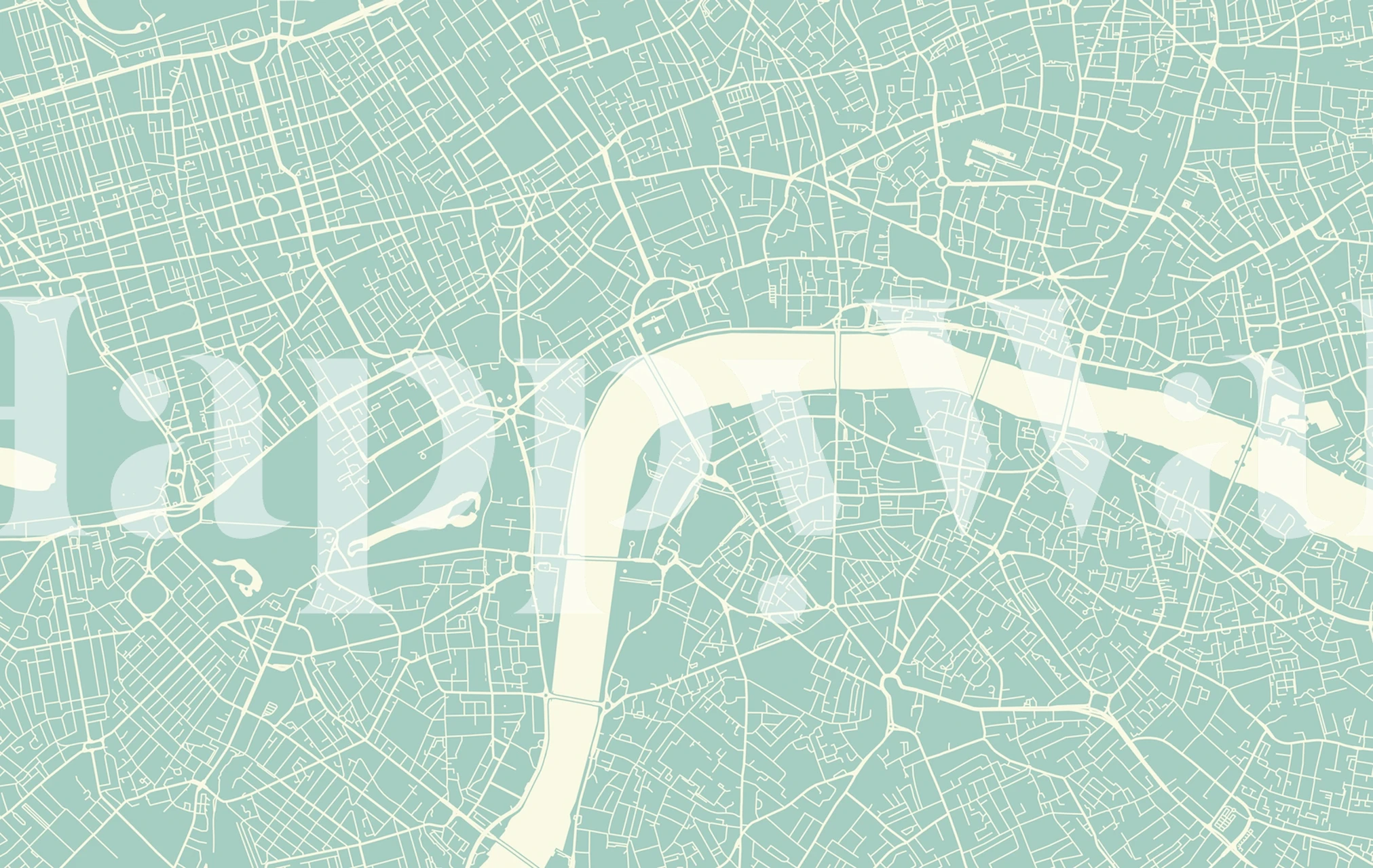 Stylized London map in soft teal with city streets details wallpaper