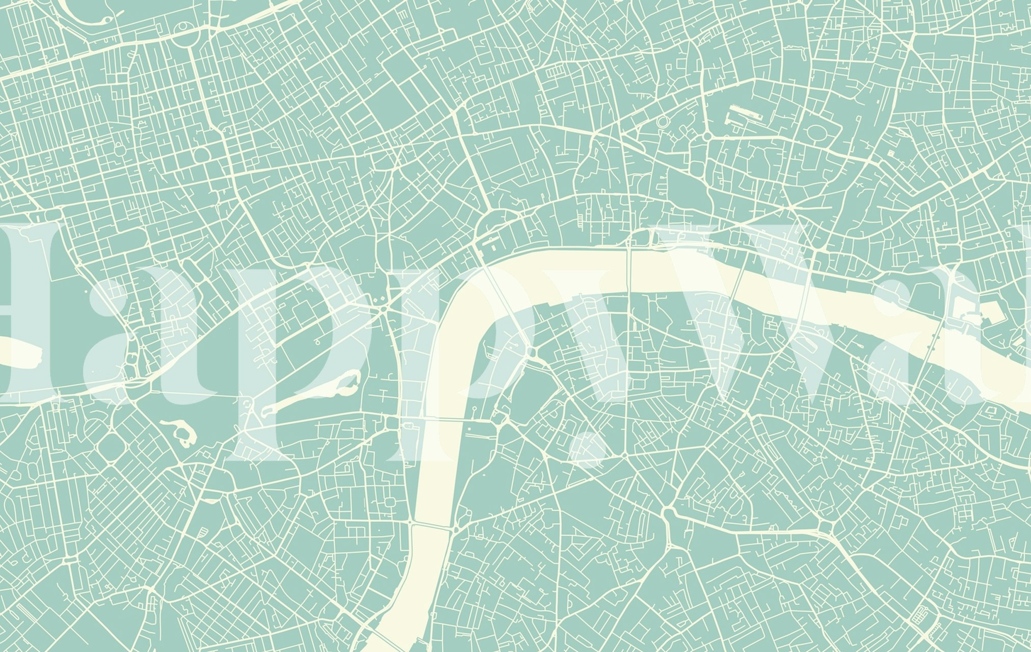 Stylized London map in soft teal with city streets details wallpaper