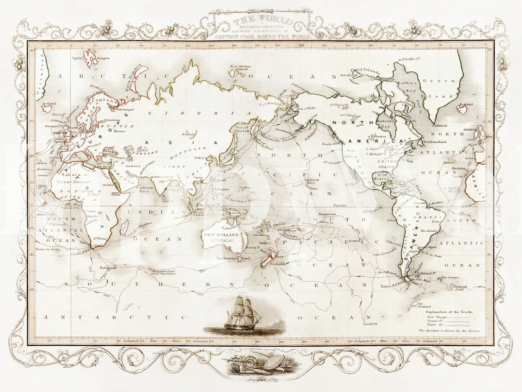 Antique world map wallpaper in a room