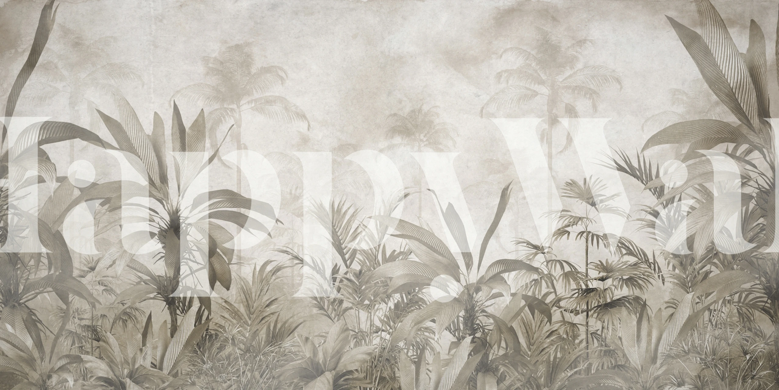 Tropical foliage in muted tones, vintage style wallpaper