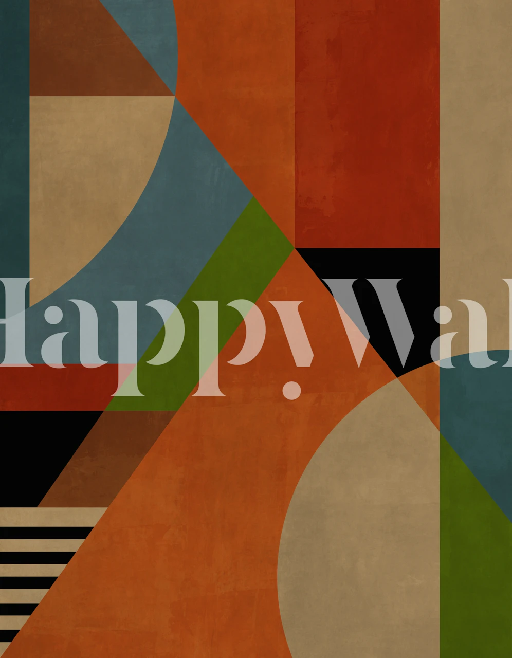 Colorful geometric shapes in blues, oranges, and greens wallpaper