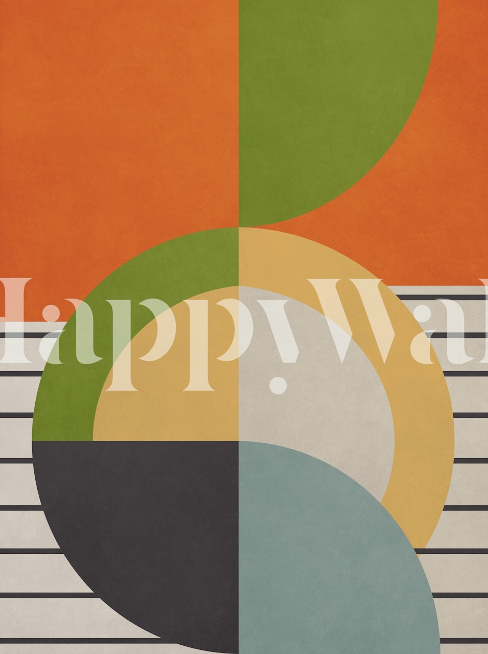 Colorful geometric shapes in orange, green, blue, and black wallpaper