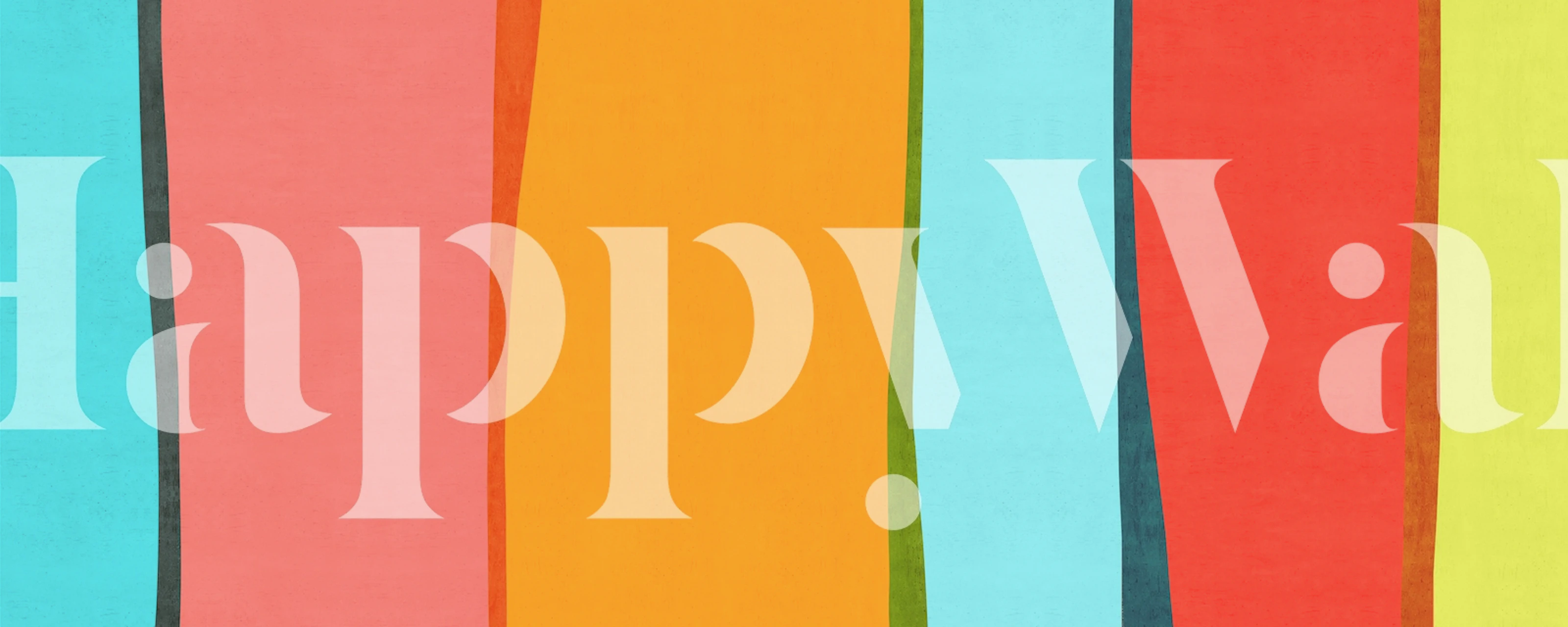 Abstract colorful wall mural with wide strokes of blue, pink, orange, and yellow