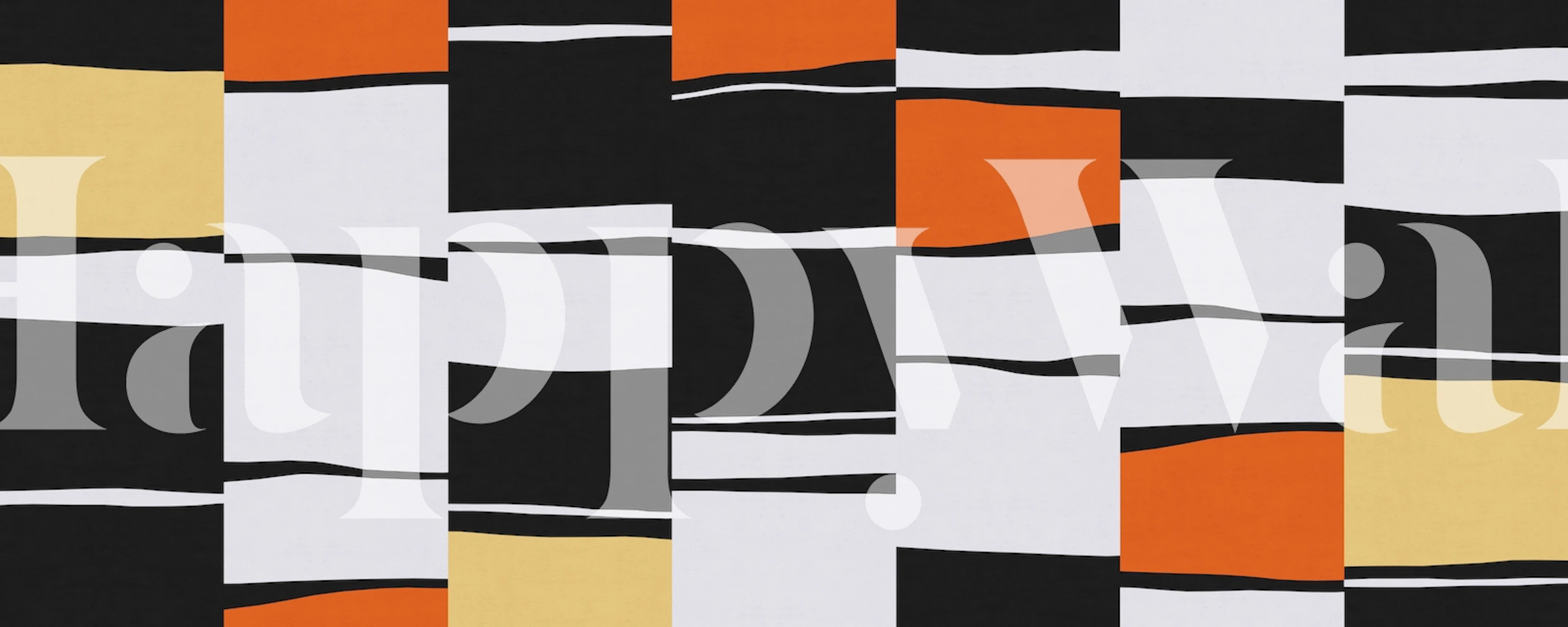Abstract black and orange patterns with white elements wallpaper