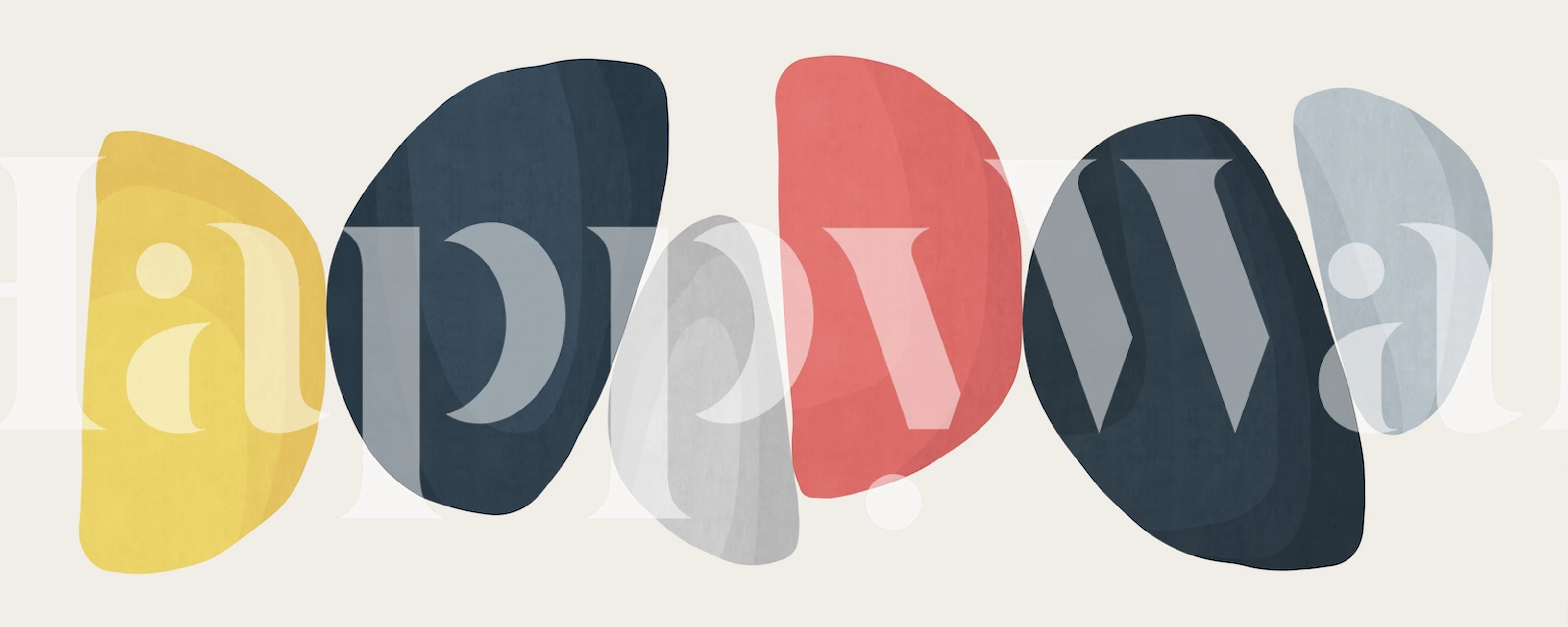 Colorful abstract shapes in yellow, coral, navy, and gray wallpaper