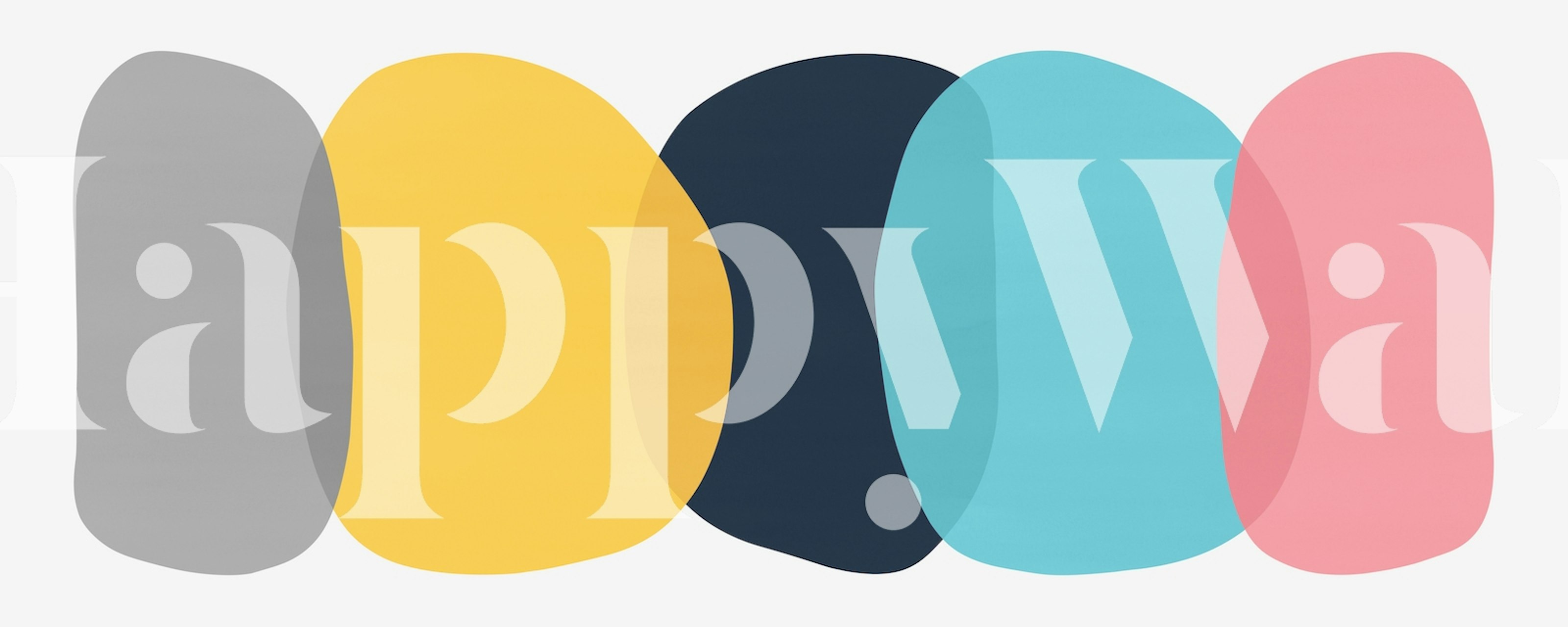 Colorful abstract shapes in gray, yellow, navy, blue, and pink wallpaper