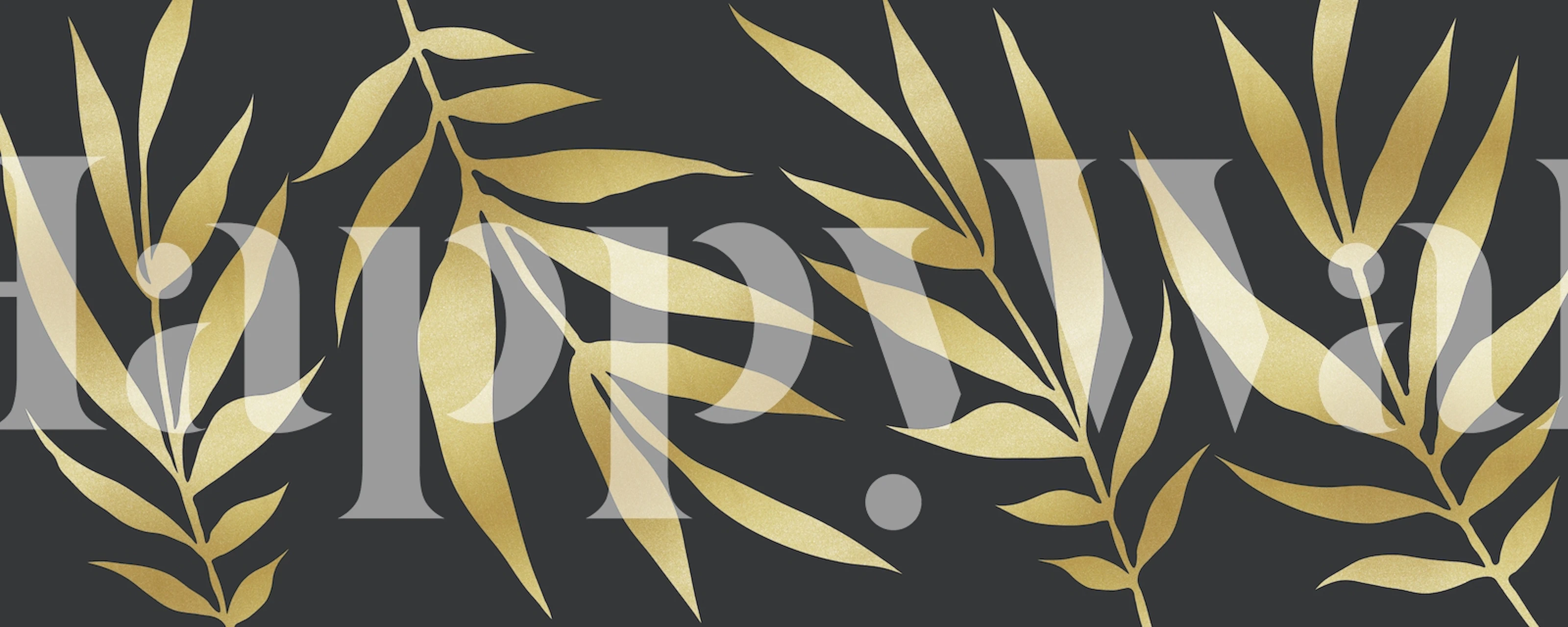 Gold leaves on black background wallpaper