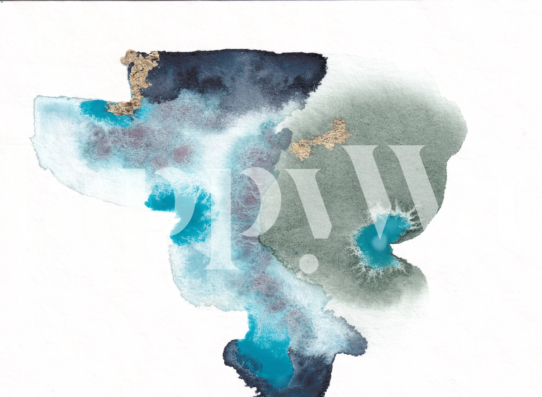 Abstract, op water geïnspireerd fotobehang met stenen, waarin blauw en grijs samenvloeien