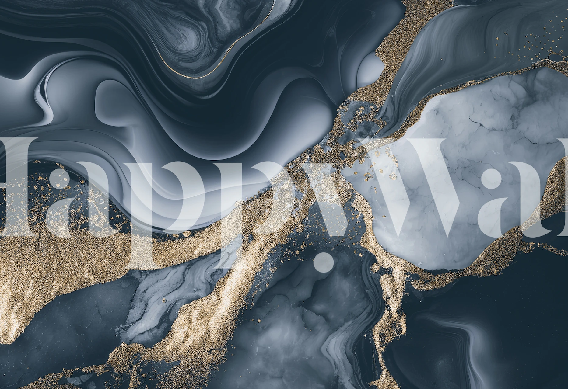 Fancy Faux Marble Blue Grey wallpaper in a room