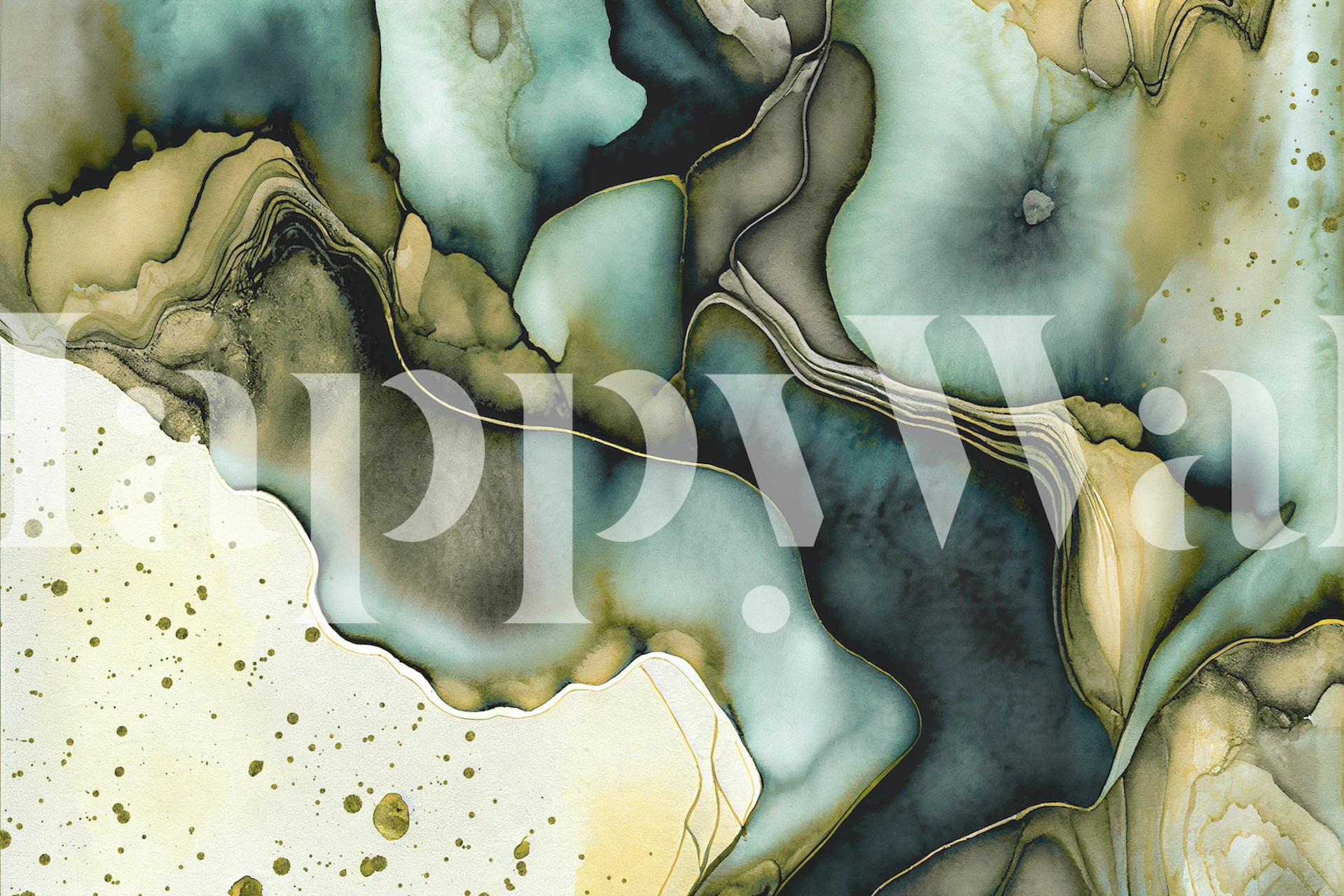 Inky Green Abstract Art tapet i et rum