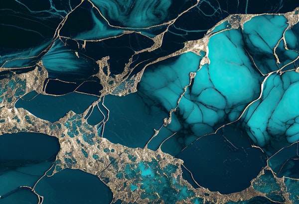 Fancy Faux Marble Teal Gold