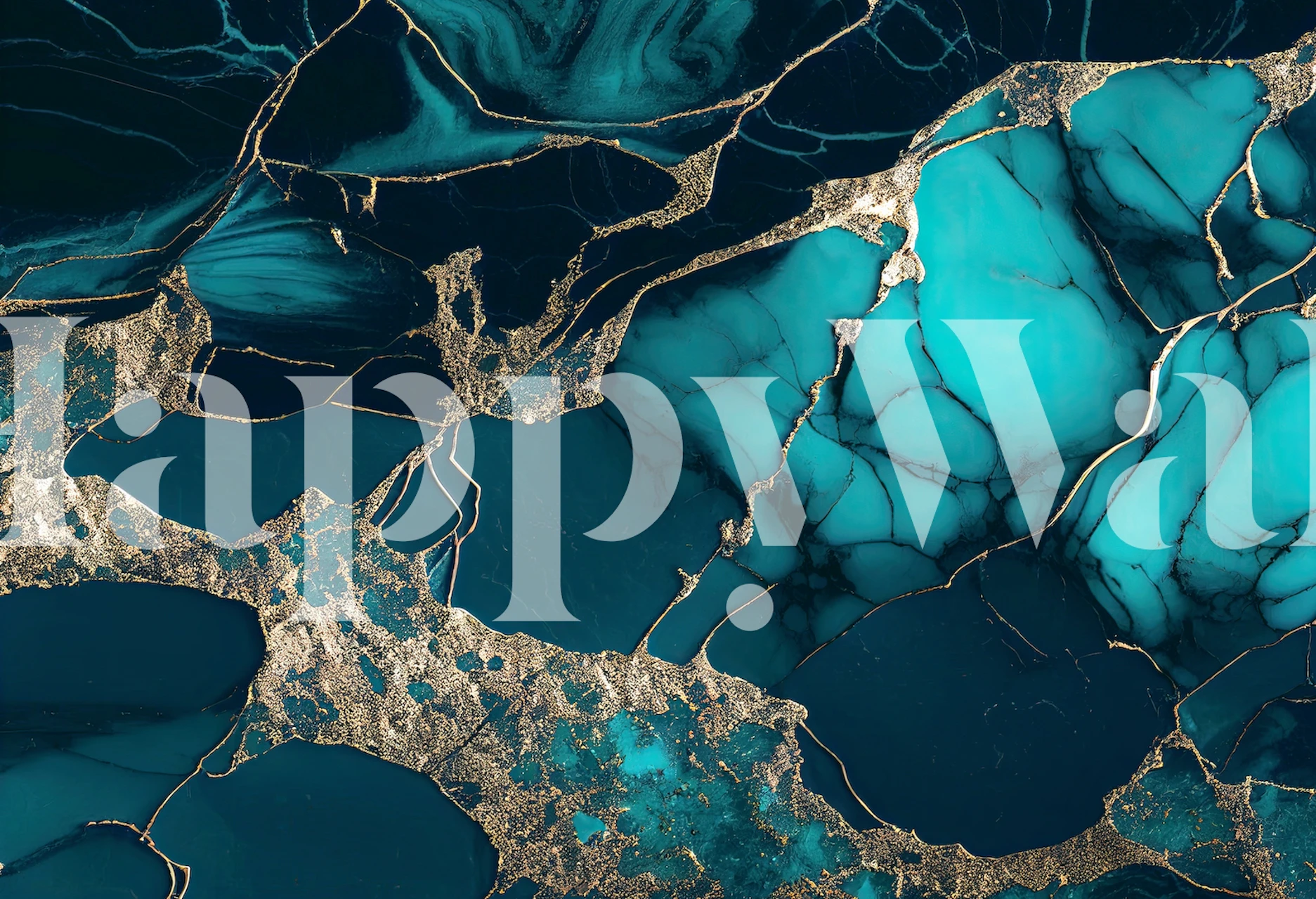 Teal and gold marble pattern wallpaper