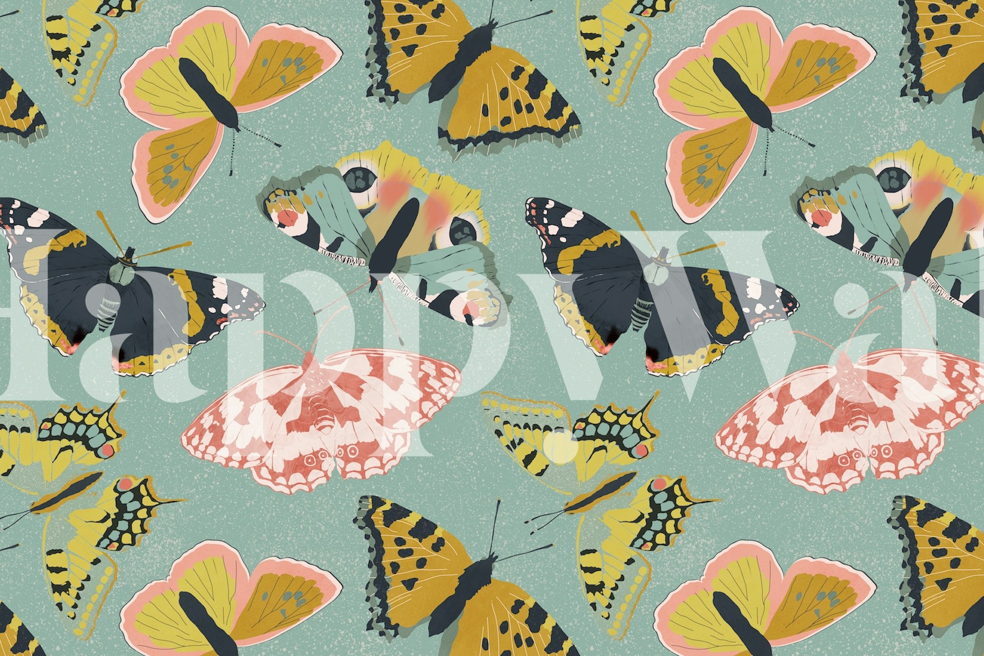 Butterflies Garden teal wallpaper in a room