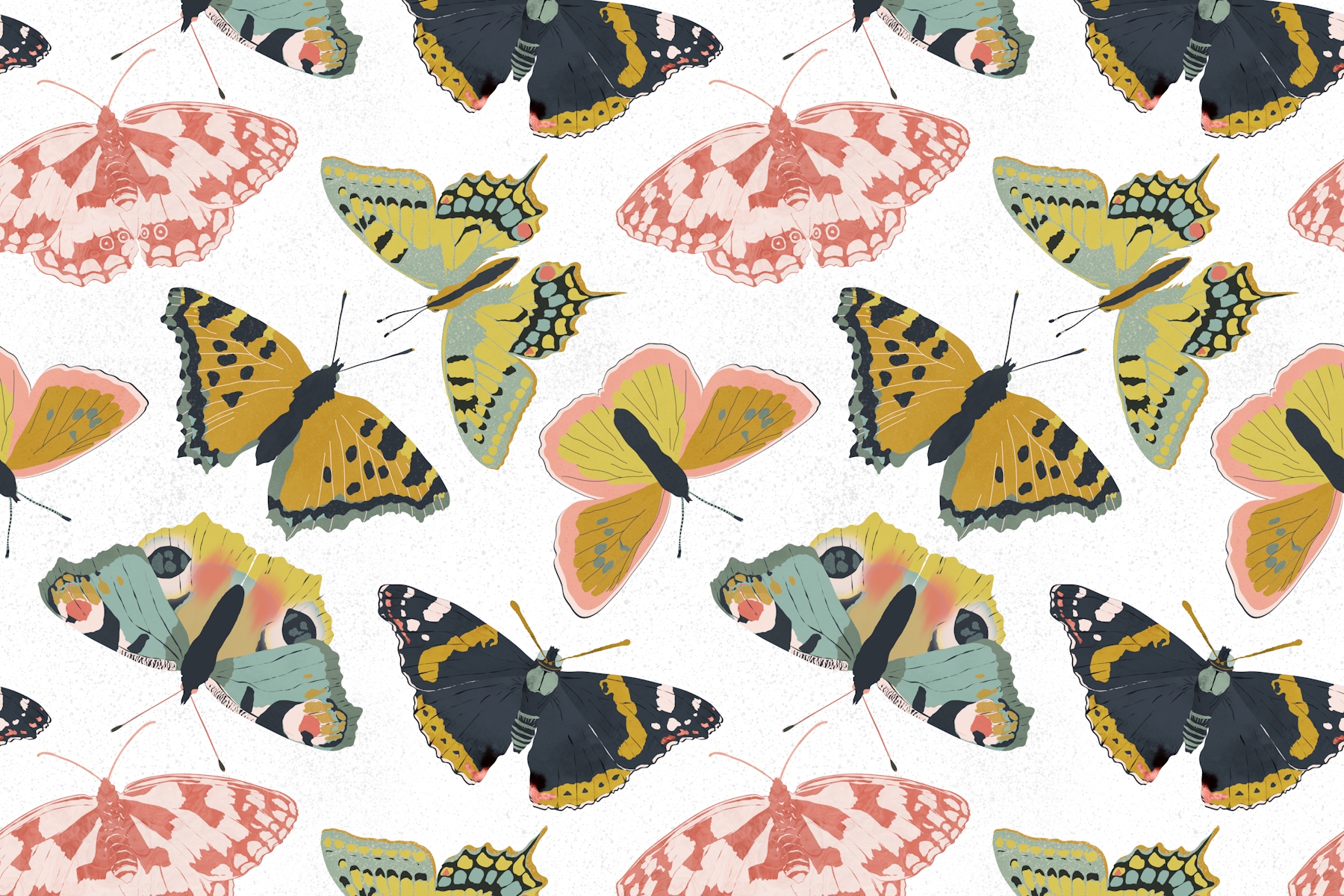 Beautiful Butterflies Garden White Wallpaper | Happywall