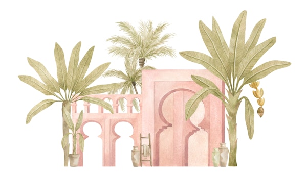 Pink arches and palms